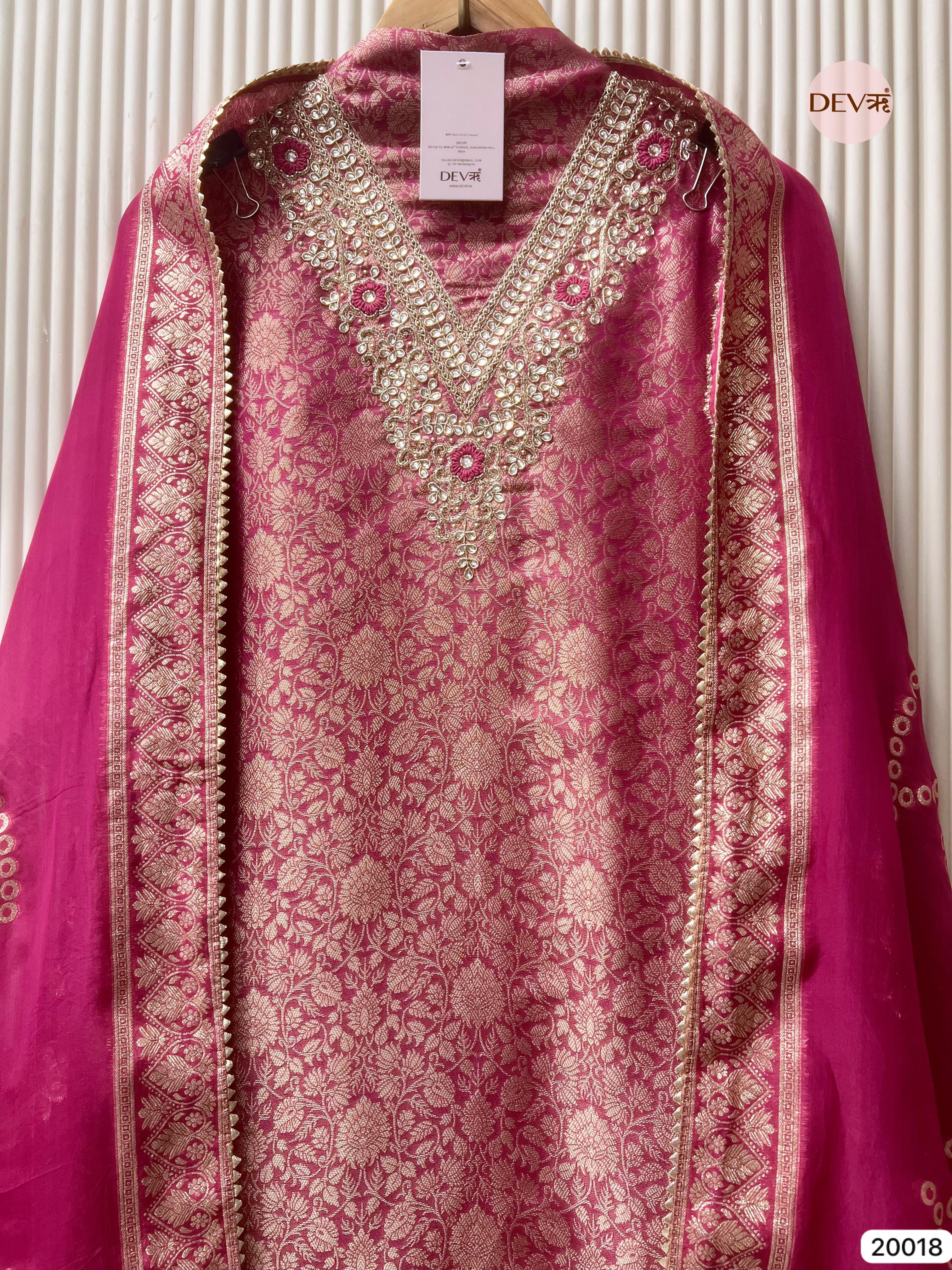 Rose Pink Tissue Jacquard Embroidered Unstitched 3-Piece Suit (Devri – D.No. 20018)