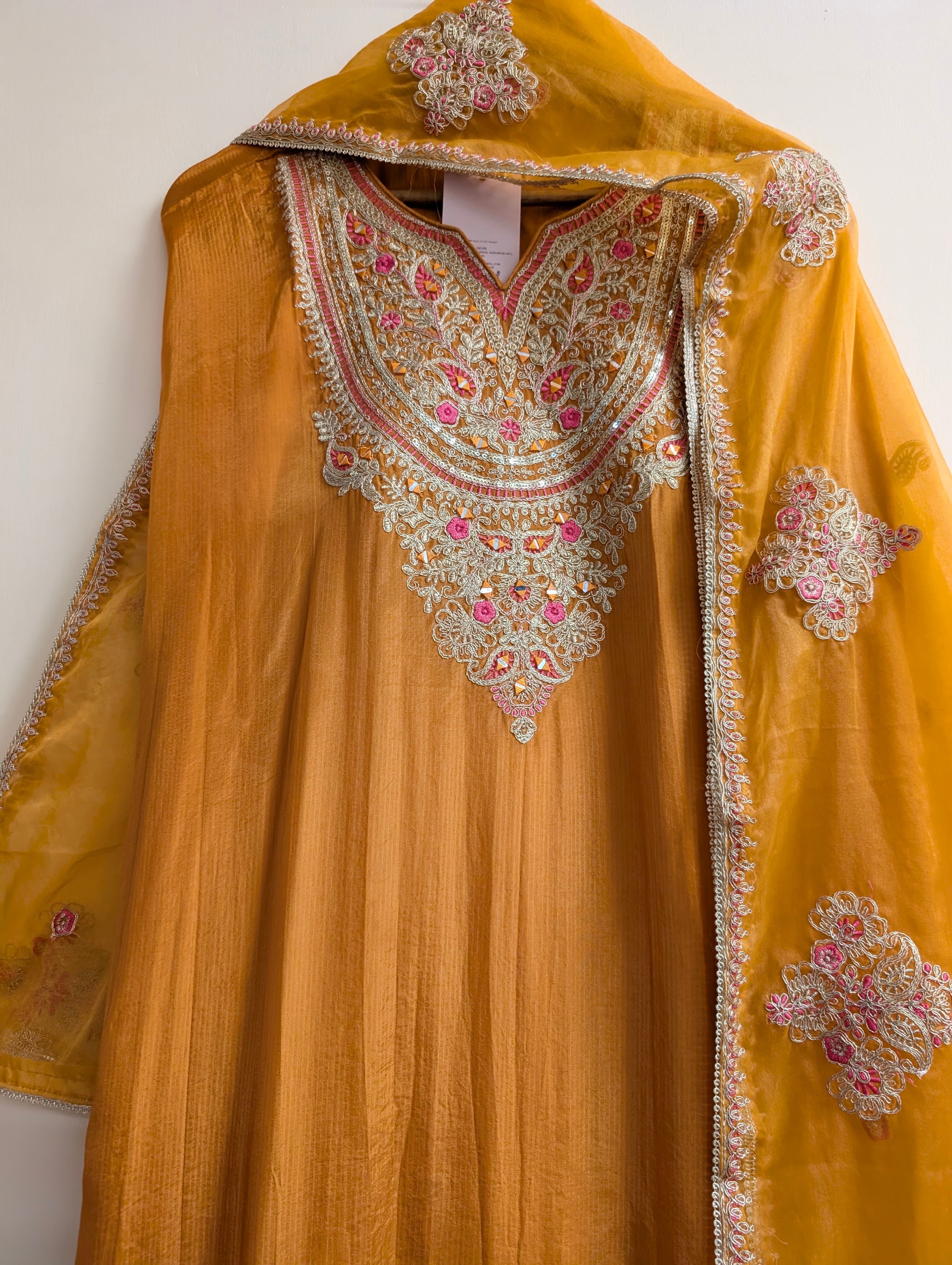 Mustard Tissue Organza Silk Embroidered Unstitched 3-Piece Suit (Devri – D.No 13807)