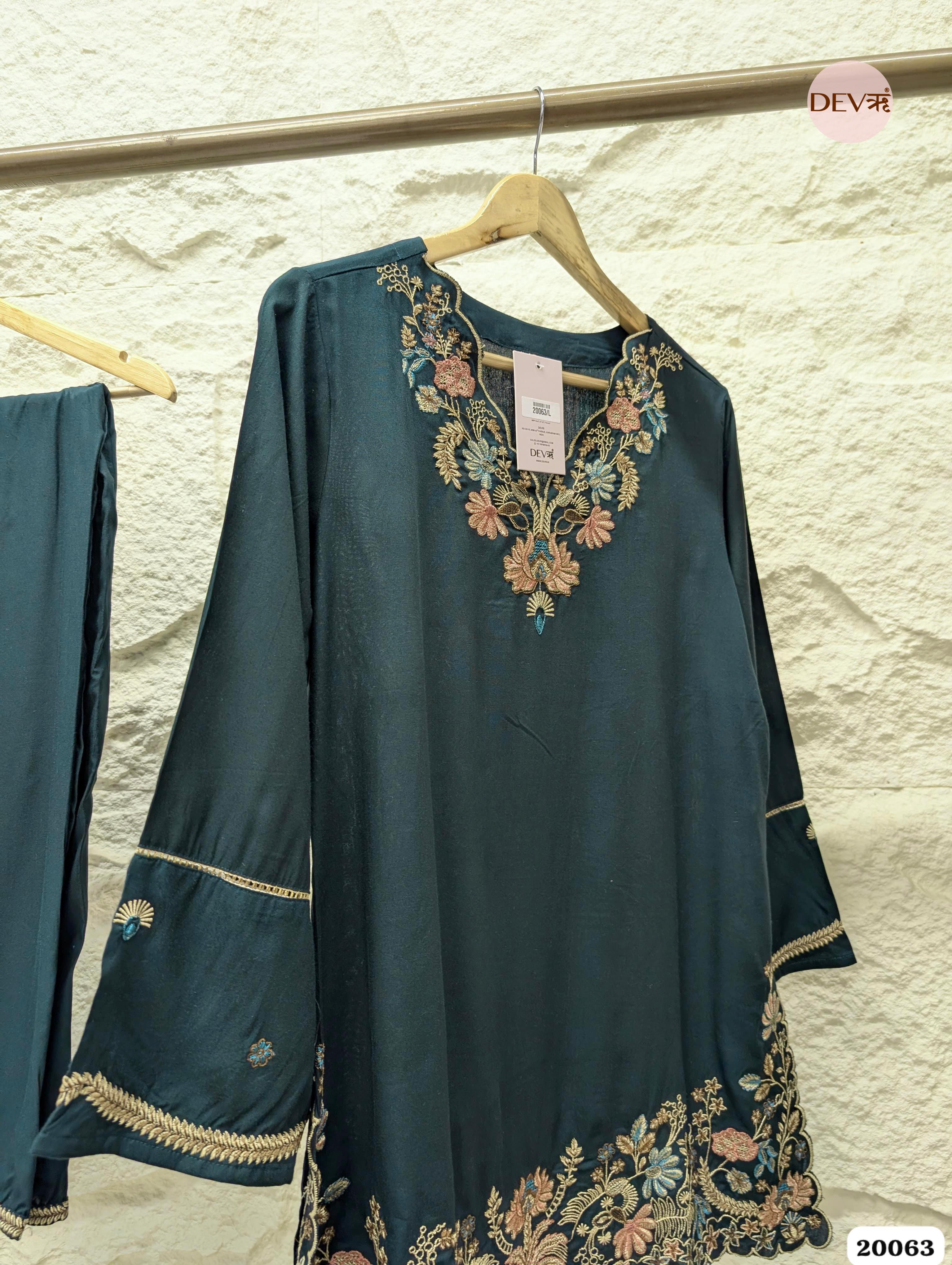 Meher German Reyon Embroidered Teal 2-Piece Set (Devri – D.No 20063)