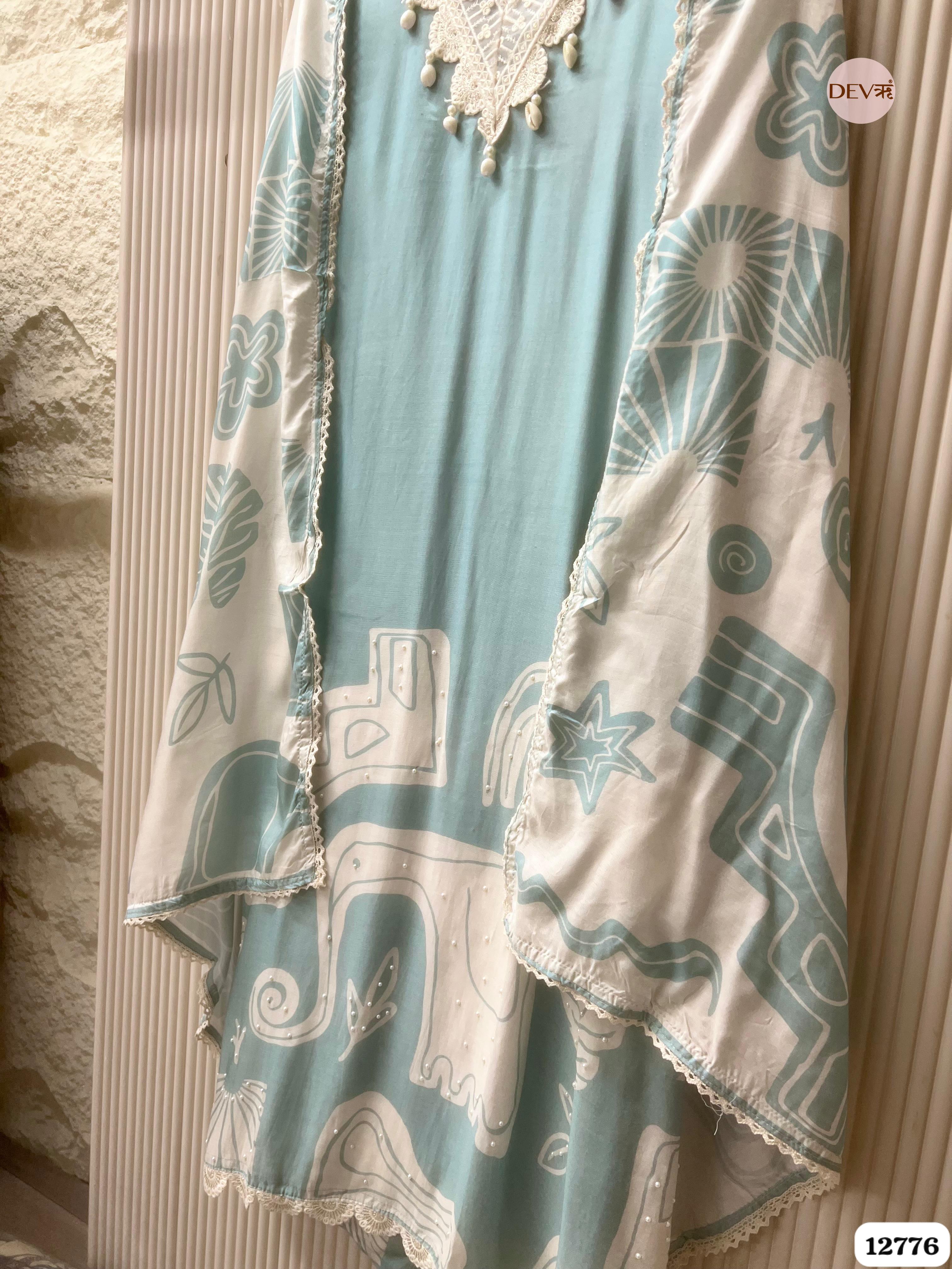 Sea Green Muslin Printed Unstitched 3-Piece Suit (Devri – D.No 12776)