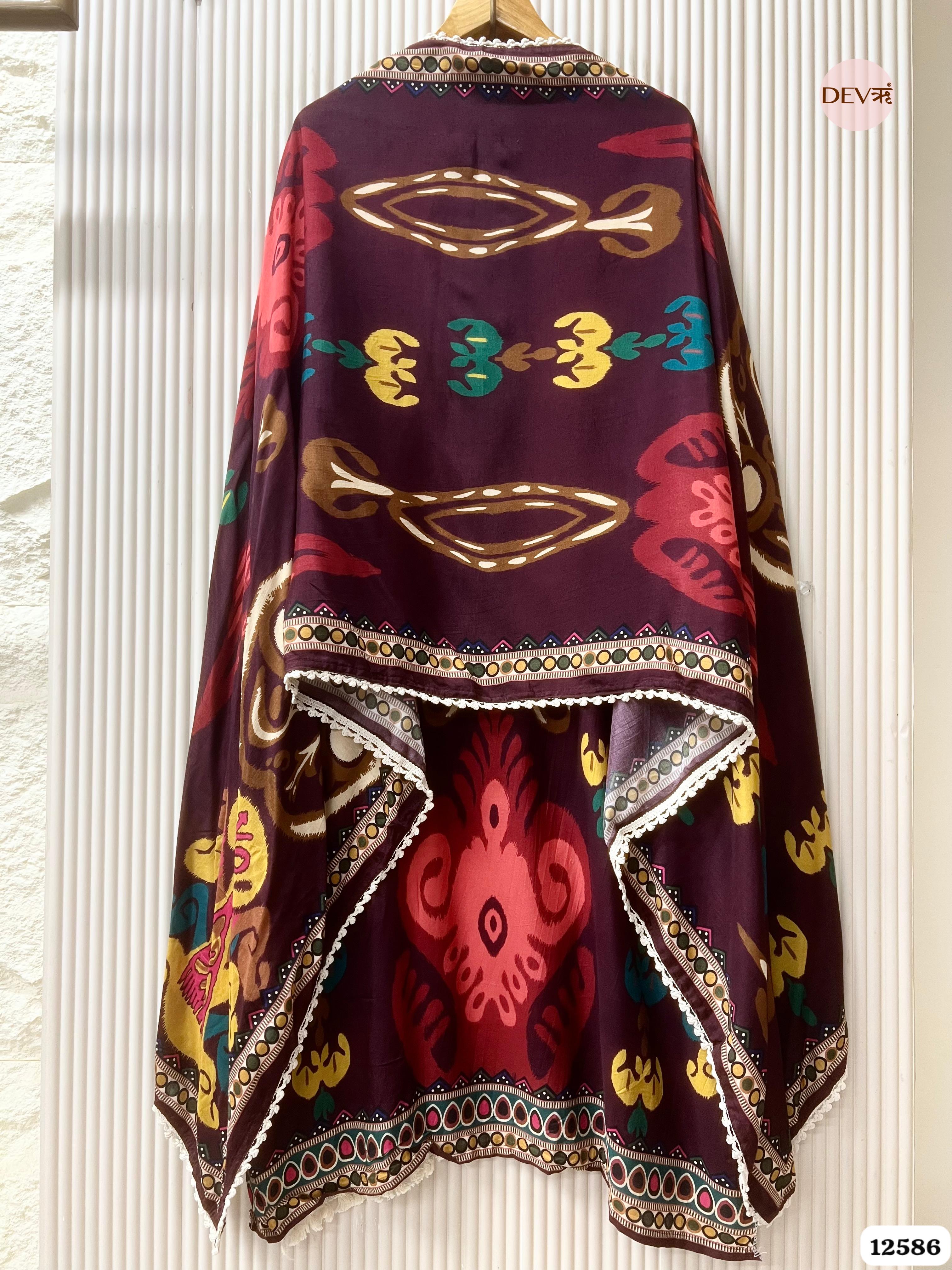 Deep Wine Muslin Printed Unstitched 3-Piece Suit (Devri – D.No 12586)