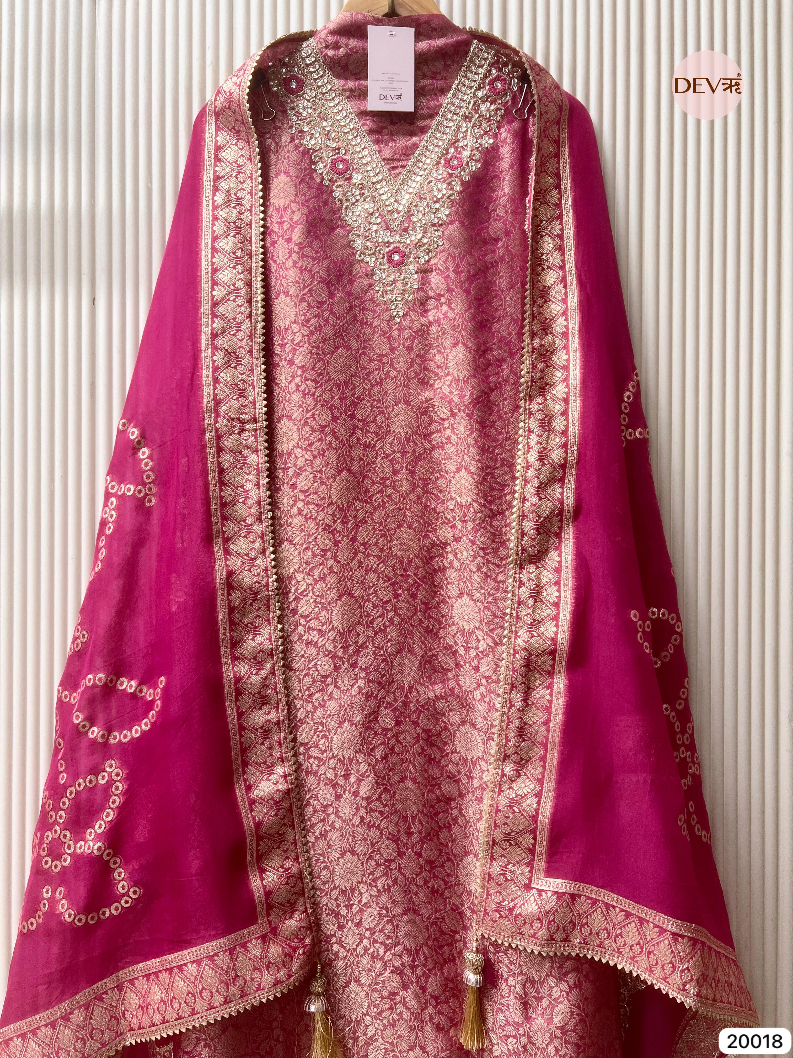 Rose Pink Tissue Jacquard Embroidered Unstitched 3-Piece Suit (Devri – D.No. 20018)