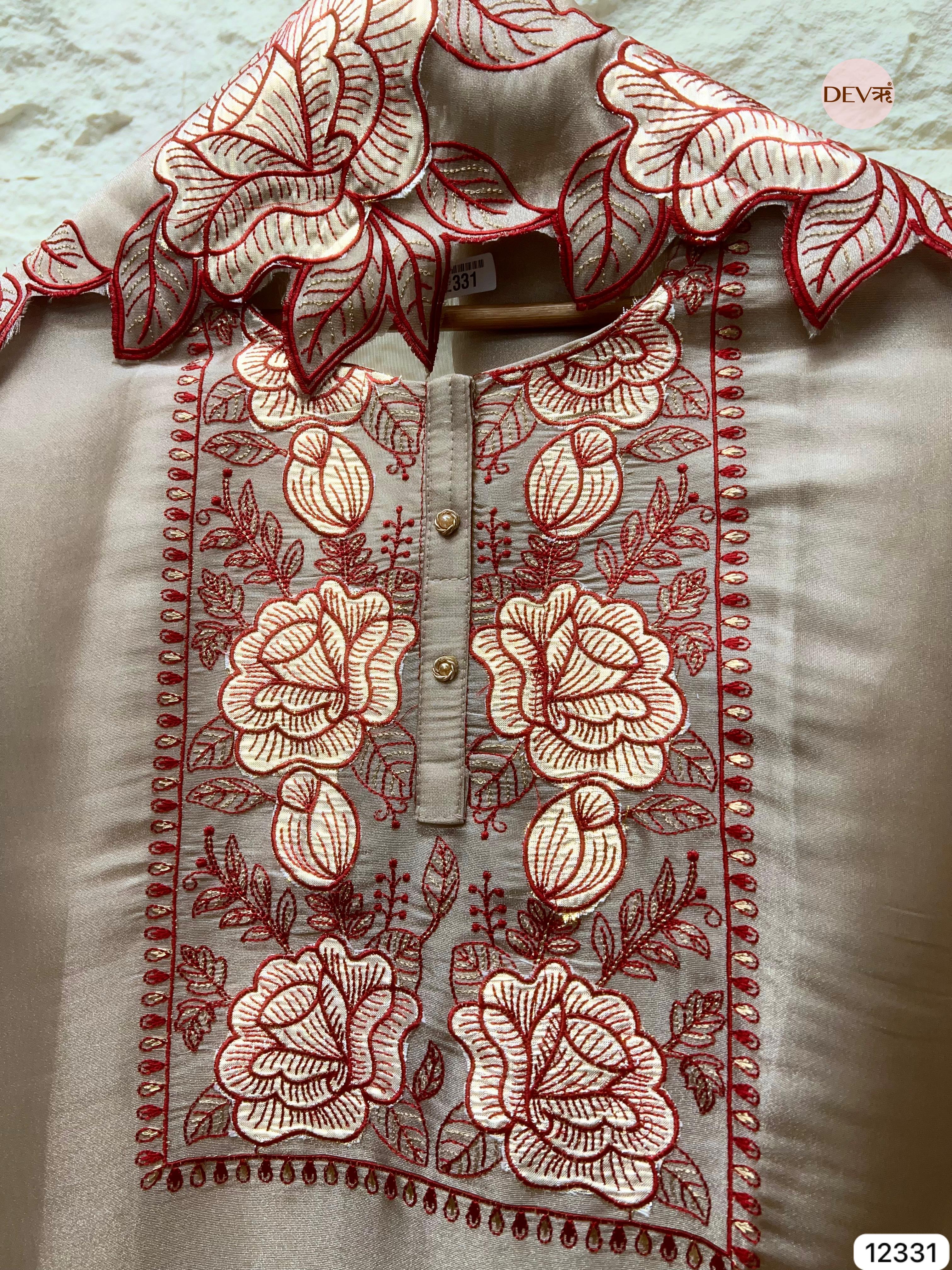 Beige Tissue Shimmer Embroidered Unstitched 3-Piece Suit (Devri – D.No 12331)