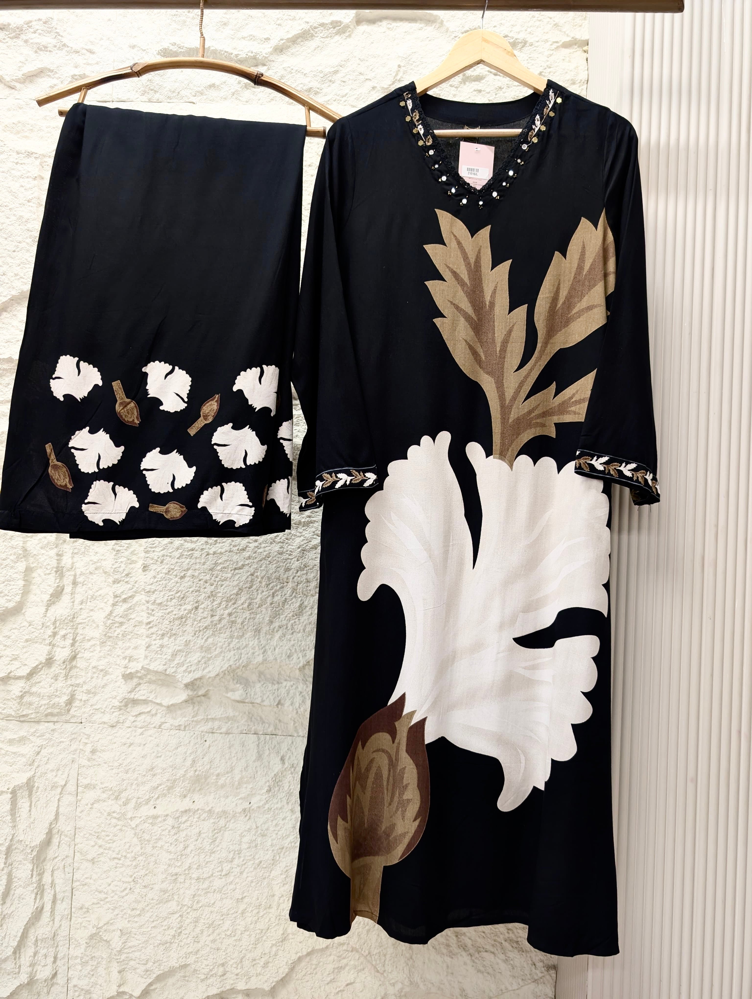 Gulnaar Reyon cotton Printed Black 2-Piece Set (Devri – D.No 21016)