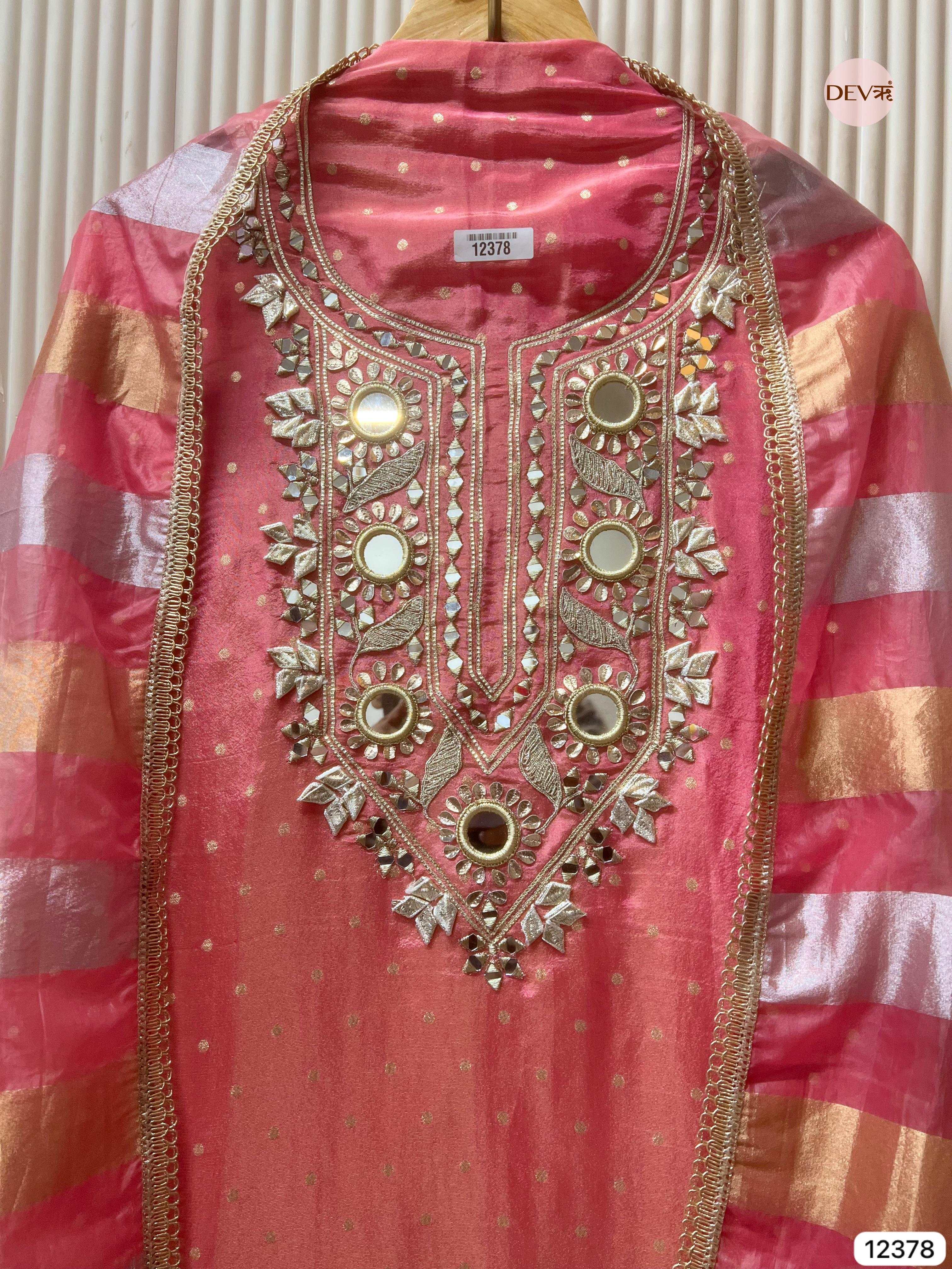 Peach Tissue Silk Embroidered Unstitched 3-Piece Suit (Devri – D.No 12378)