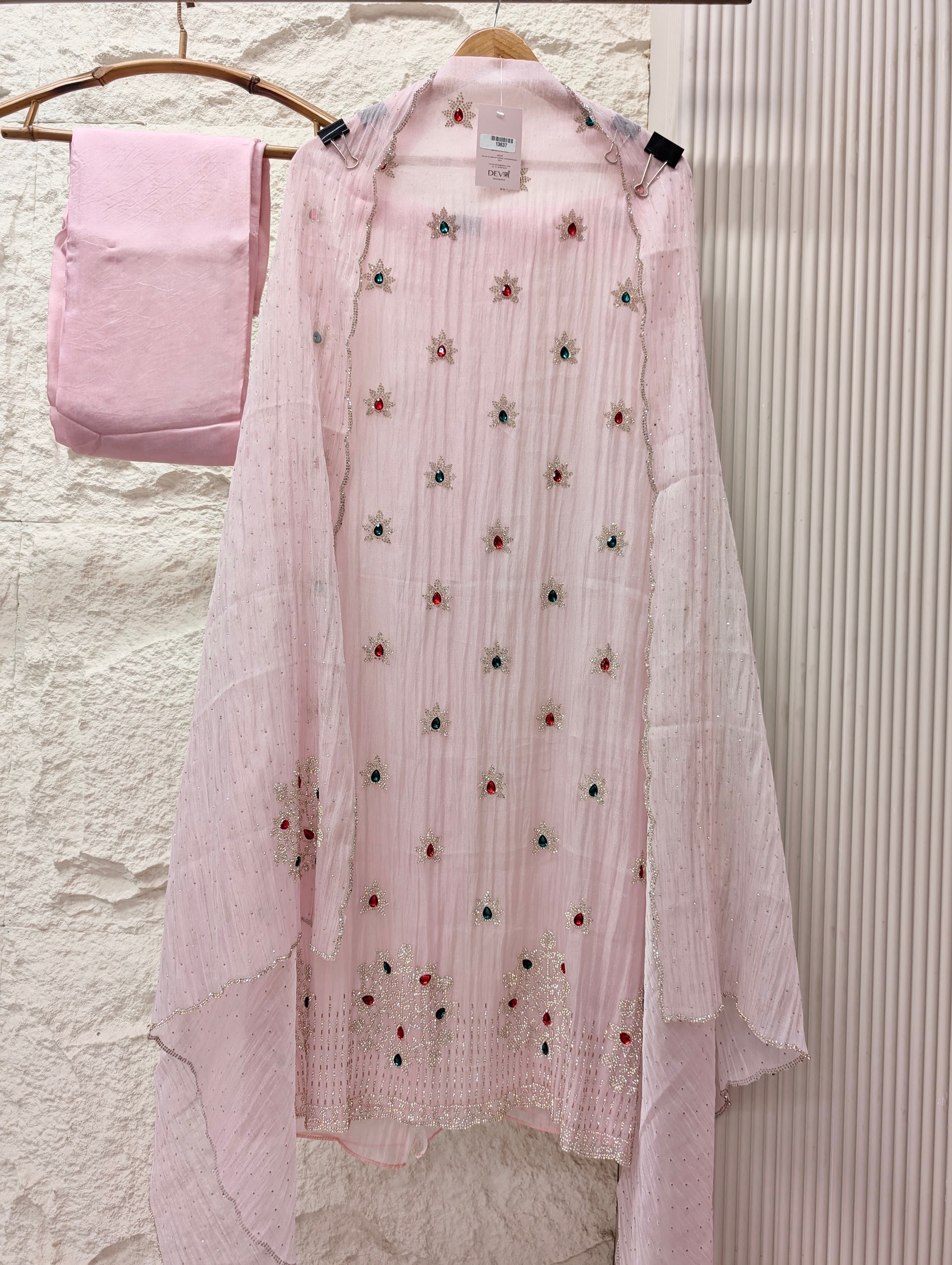 Pink Pure Organza Silk Embroidered Unstitched 3-Piece Suit (Devri – D.No 13637)