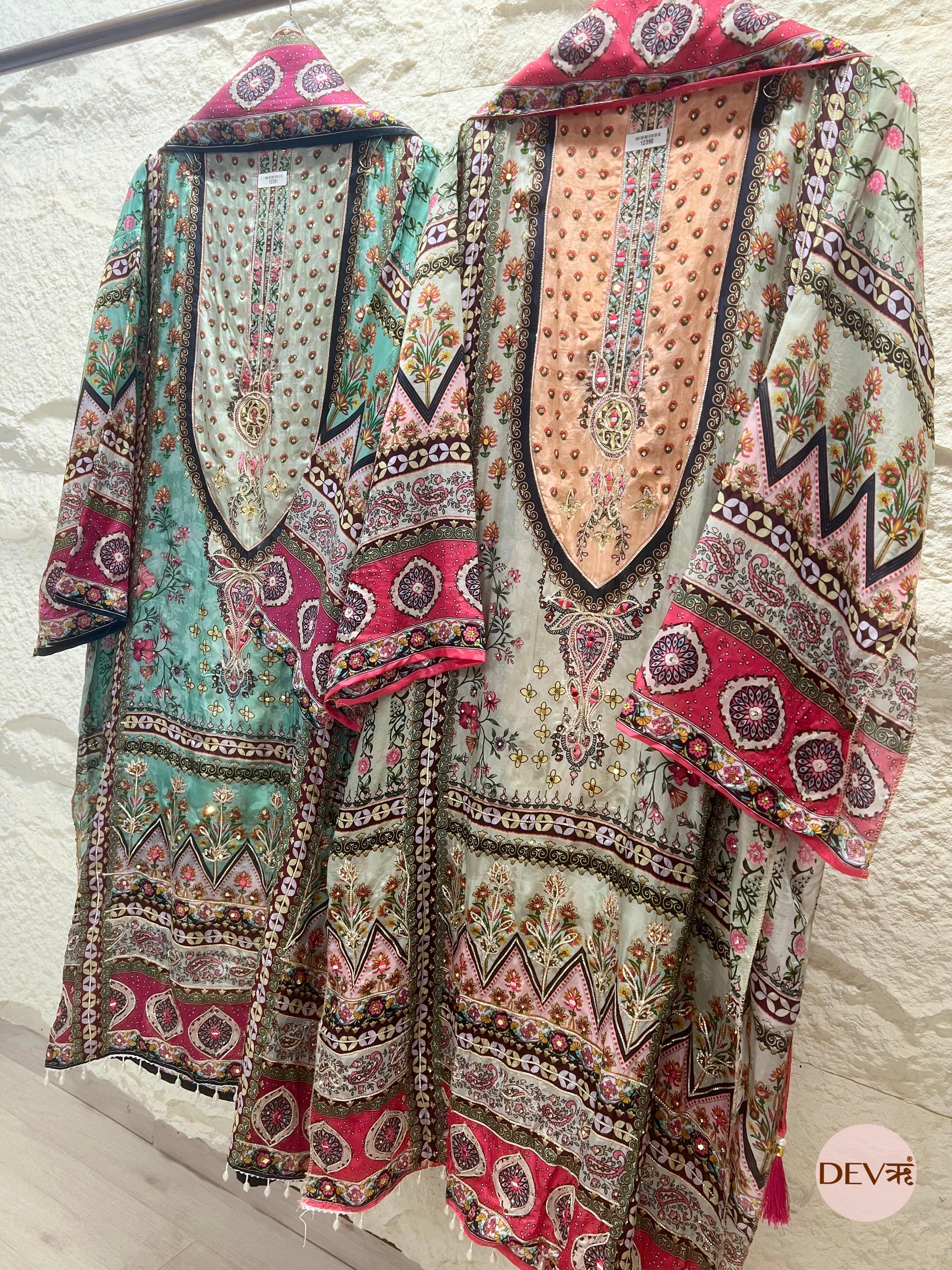 Mint Green Muslin Printed Unstitched 3-Piece Suit (Devri – D.No 12391)