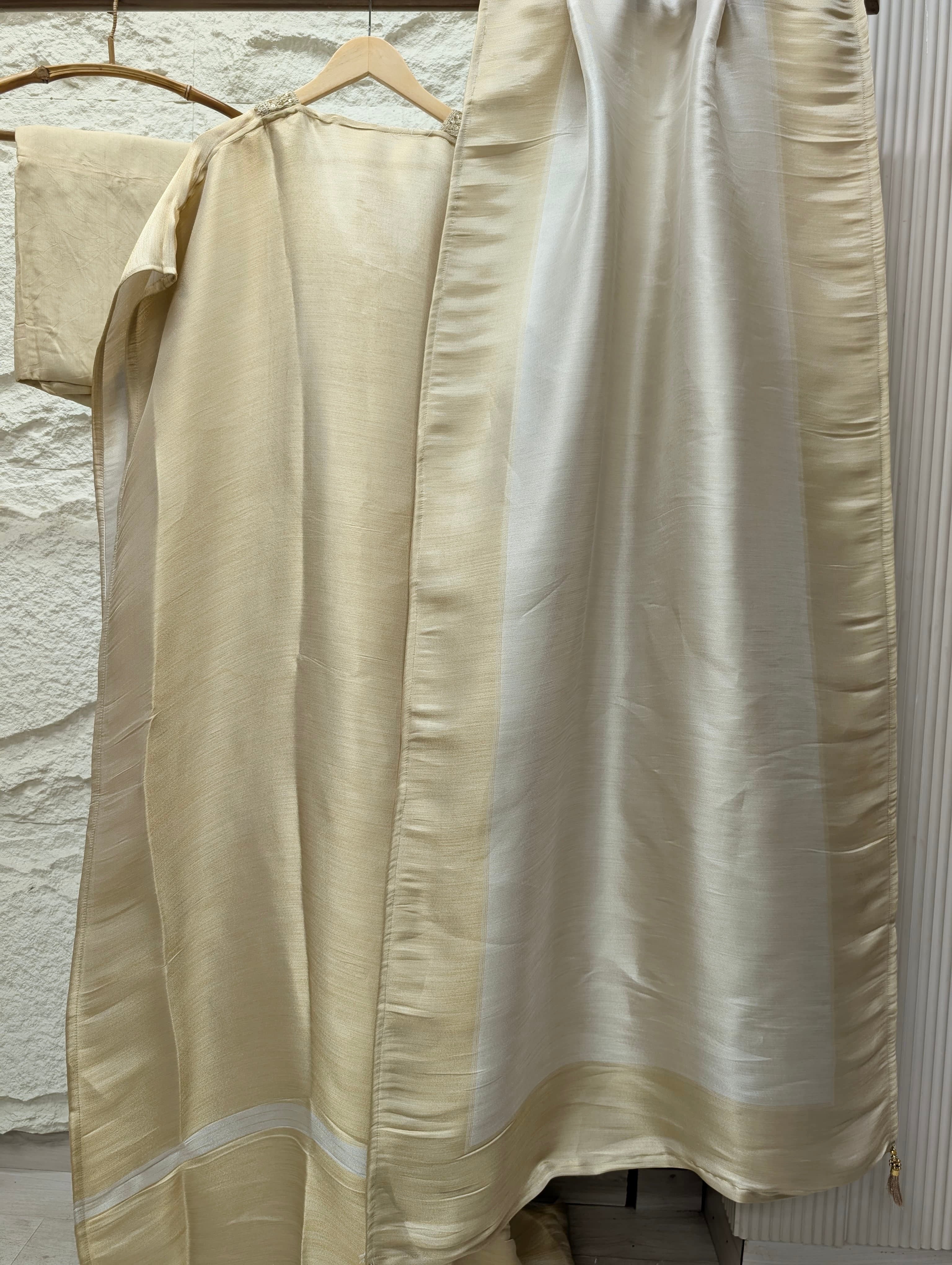 Cream Tissue Slik Embroidered Unstitched 3-Piece Suit (Devri – D.No 13692)