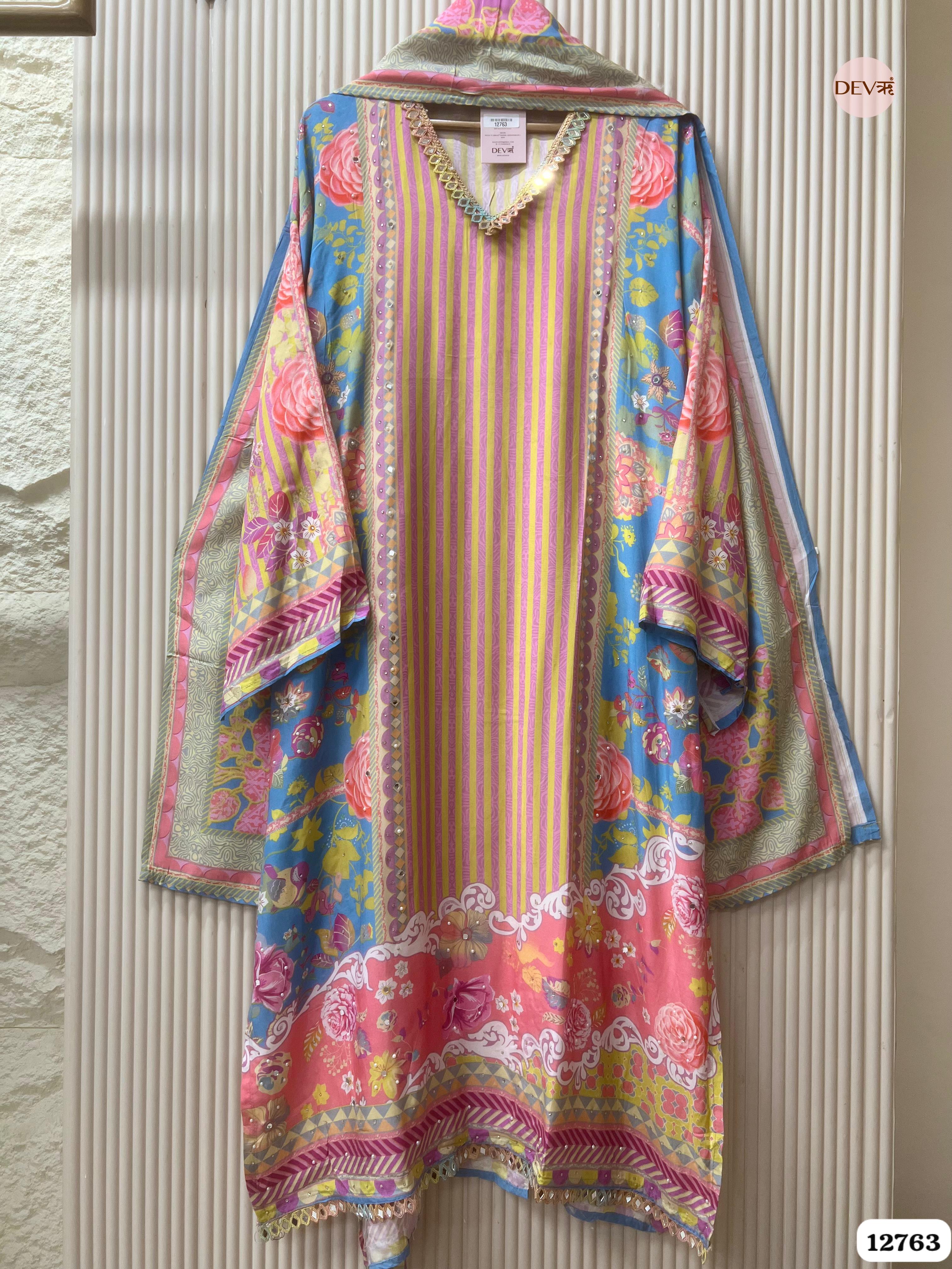 Multicolor Muslin Printed Unstitched 3-Piece Suit (Devri – D.No 12763)