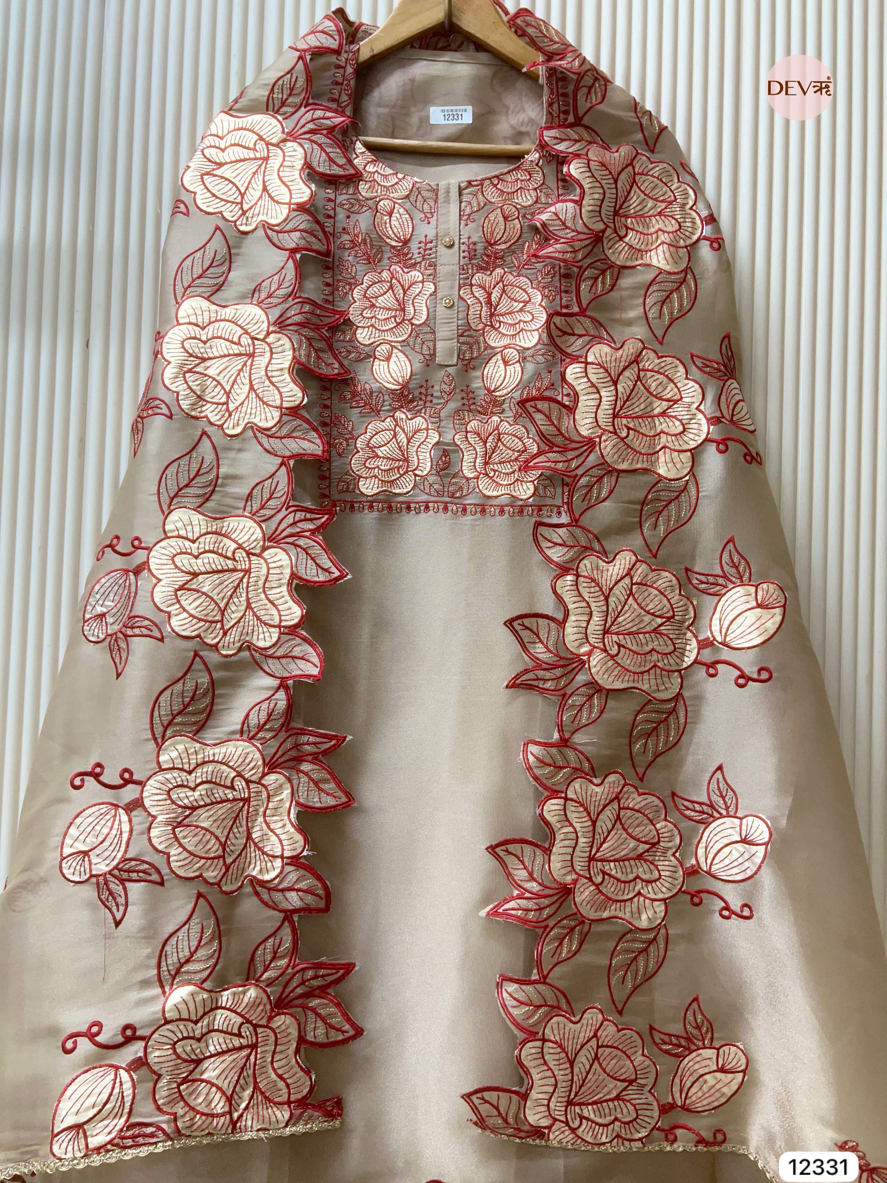 Beige Tissue Shimmer Embroidered Unstitched 3-Piece Suit (Devri – D.No 12331)