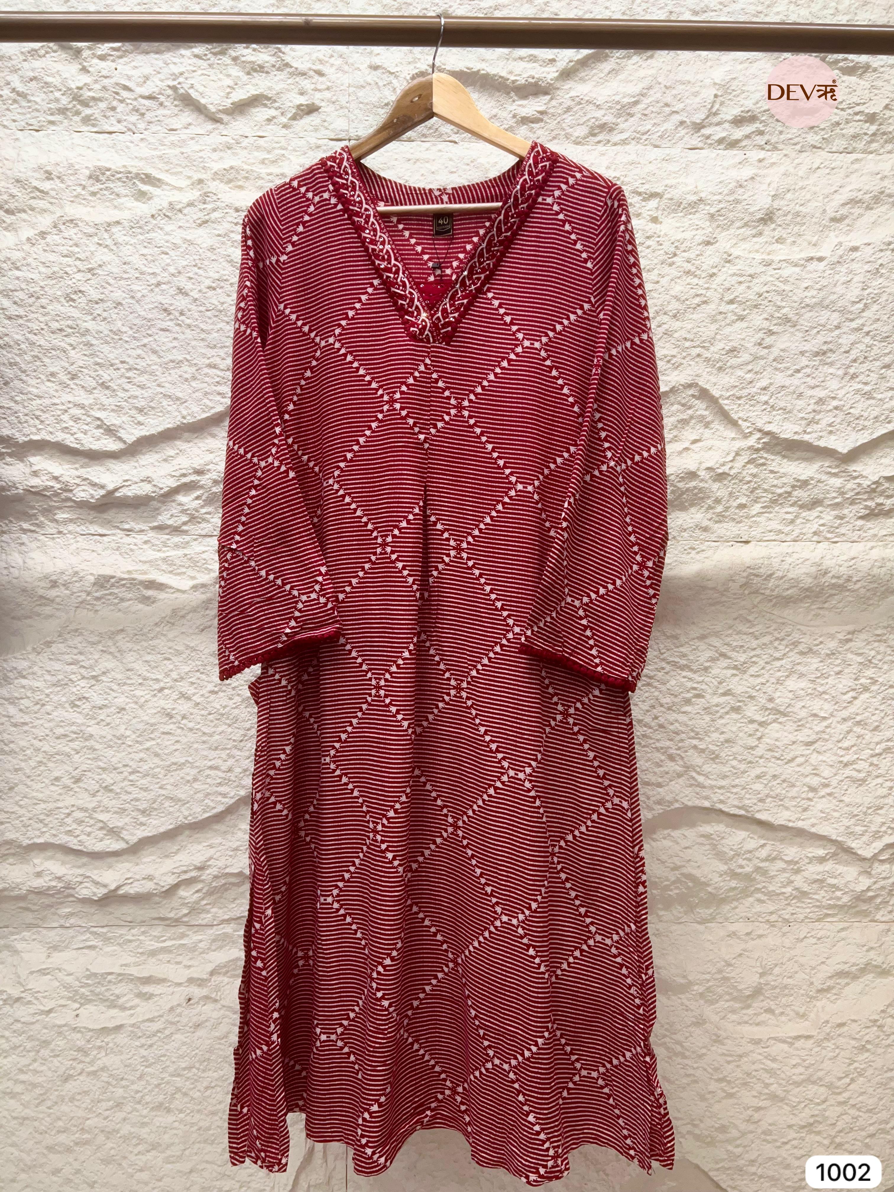 Red Printed Kurta Set In Soft german Reyon Fabric {1002}