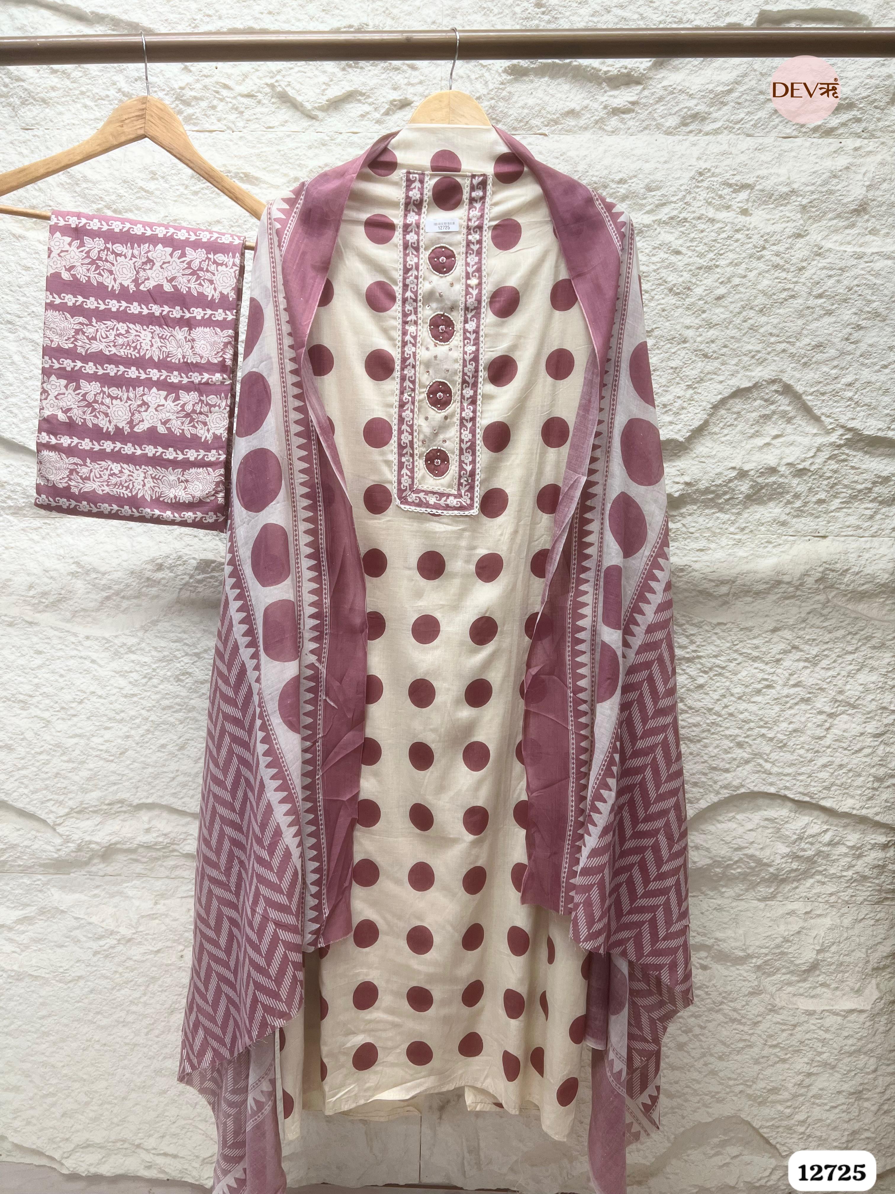Mauve Cotton Printed Unstitched 3-Piece Suit (Devri – D.No 12725)