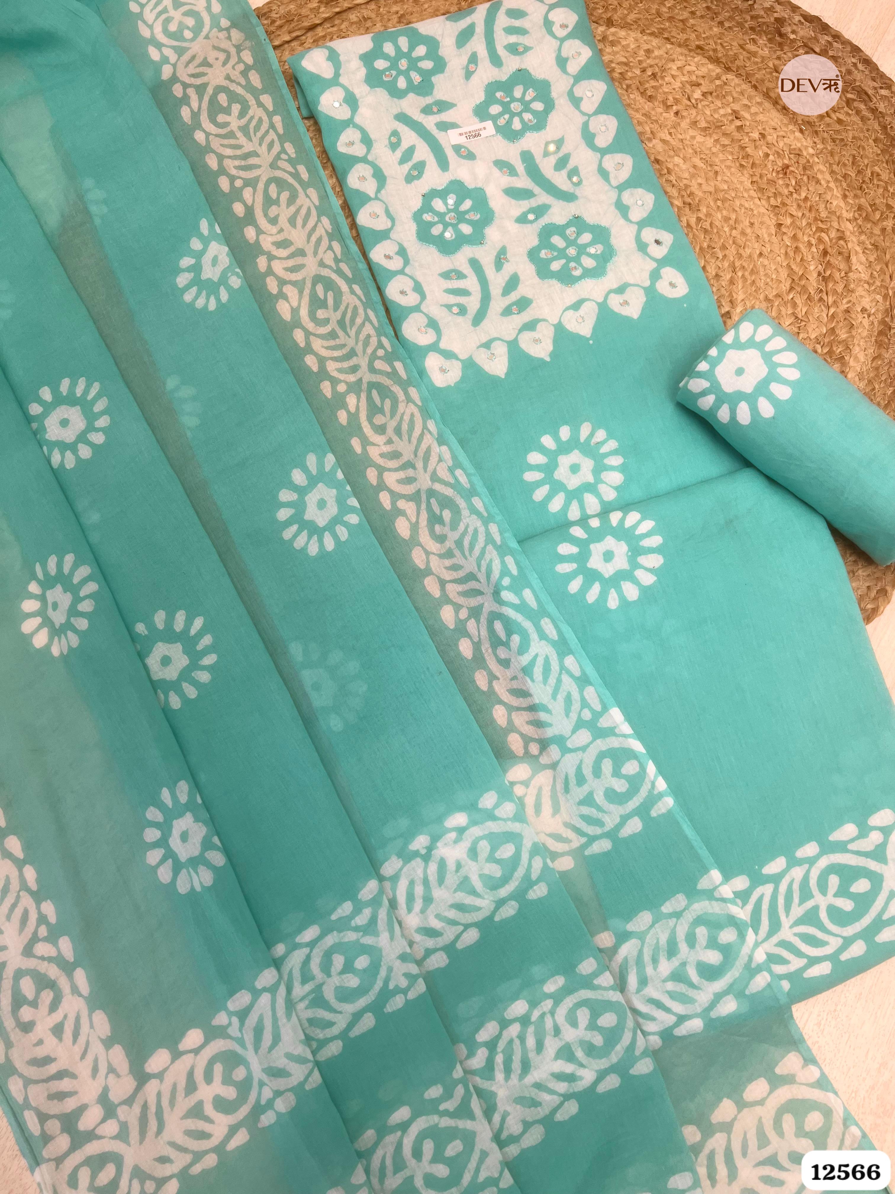 Sea Green Cotton Printed Unstitched 3-Piece Suit (Devri – D.No 12566)