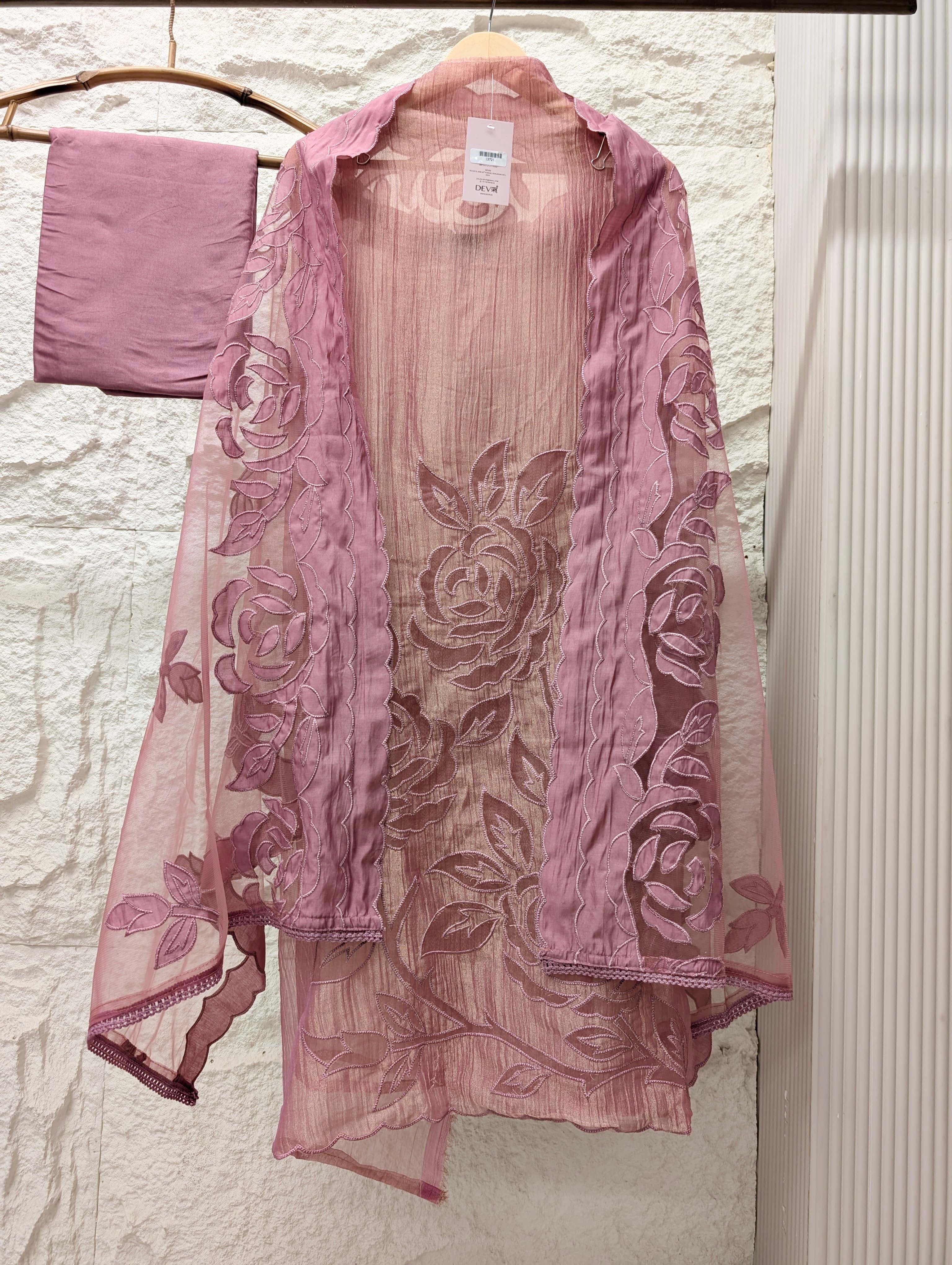 Pink Tissue Silk Embroidered Unstitched 3-Piece Suit (Devri – D.No 13721)