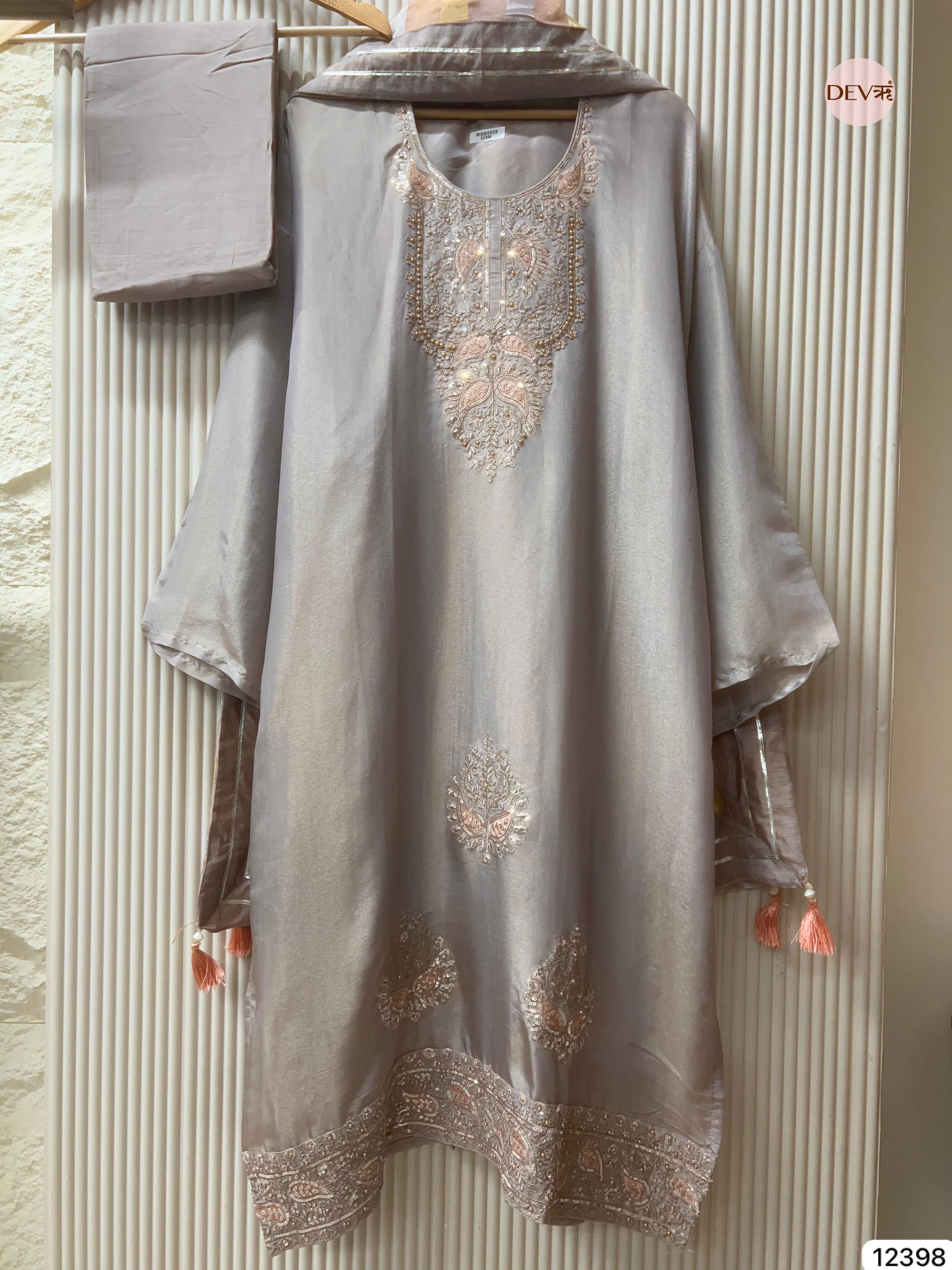 Mauve Shimmer Silk Embroidered Unstitched 3-Piece Suit (Devri – D.No 12398)