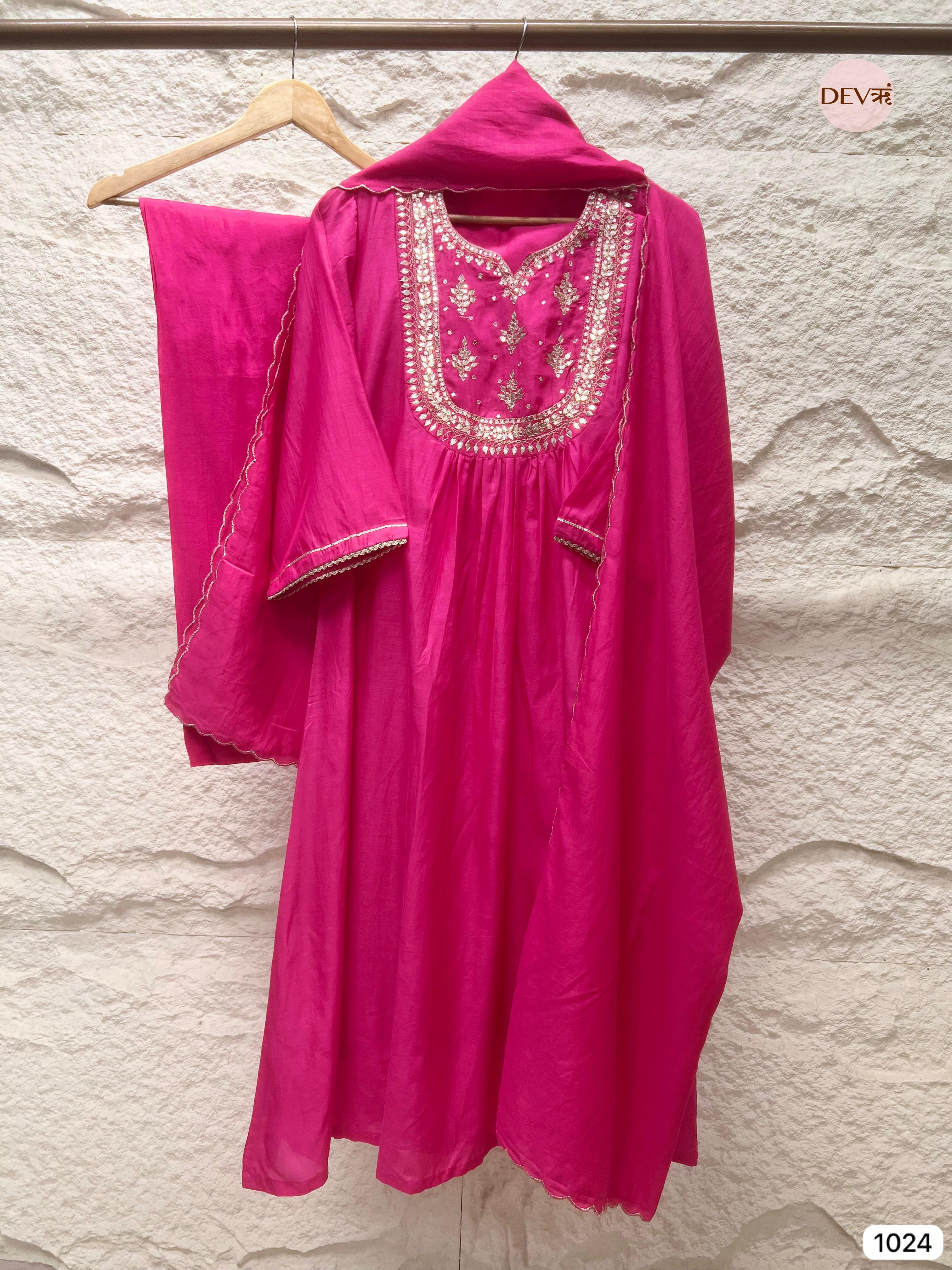 Fuchsia Glow Chanderi 3-Piece Set {1024}