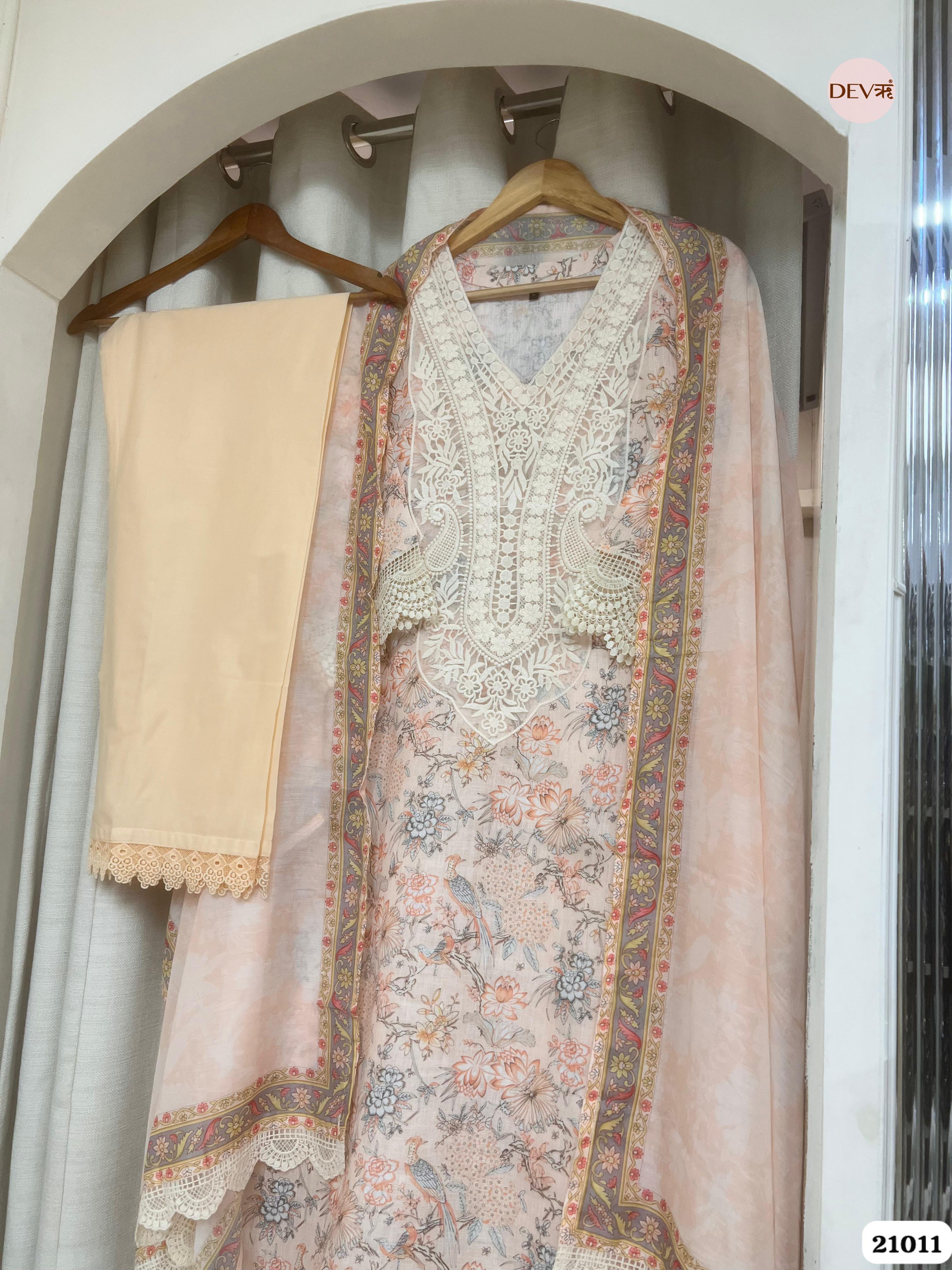 Vanya Pure Cotton Printed Peach 3-Piece Set (Devri – D.No 21011)