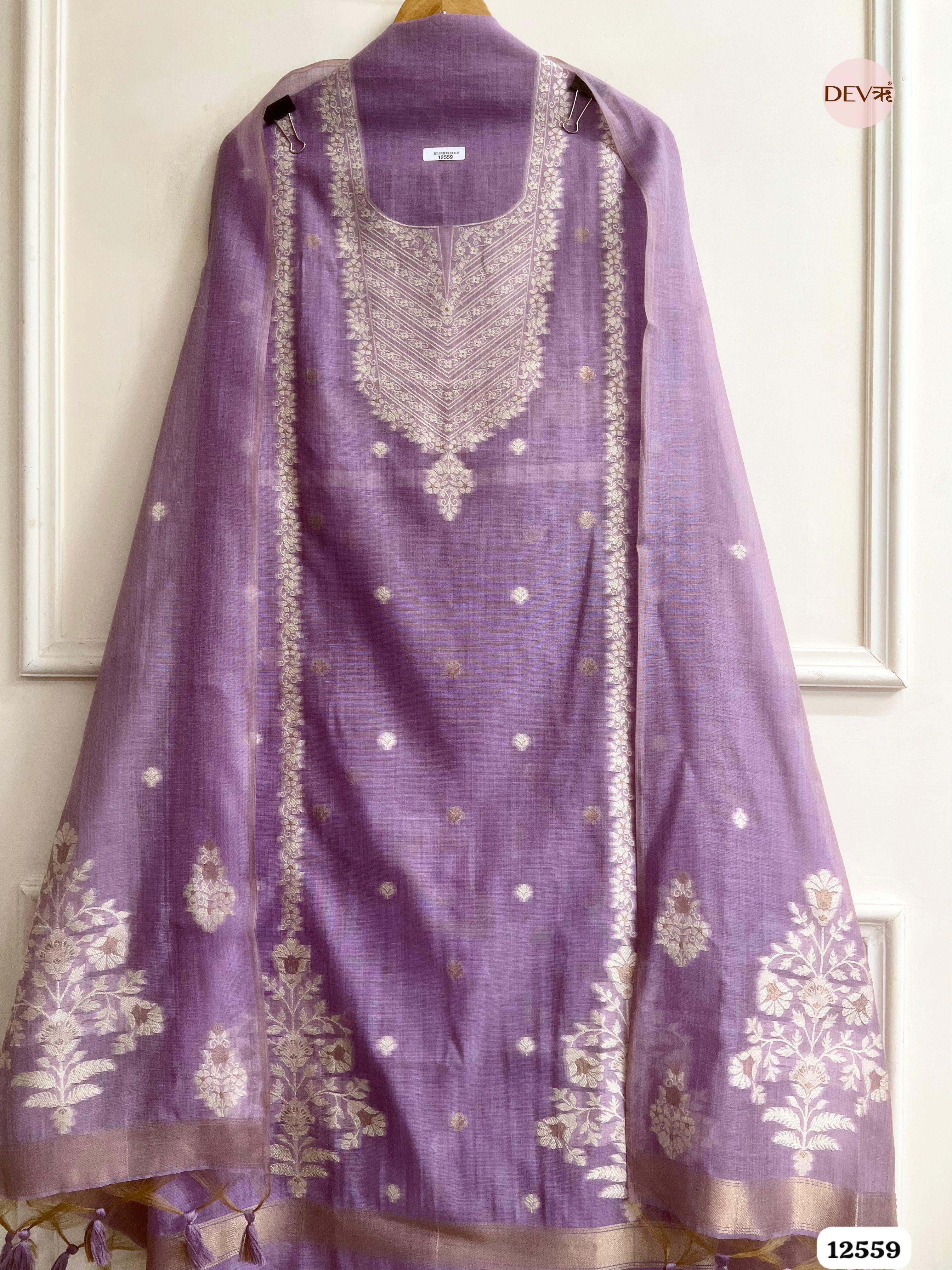 Purple Jamdani Embroidered Unstitched 3-Piece Suit (Devri – D.No 12559)