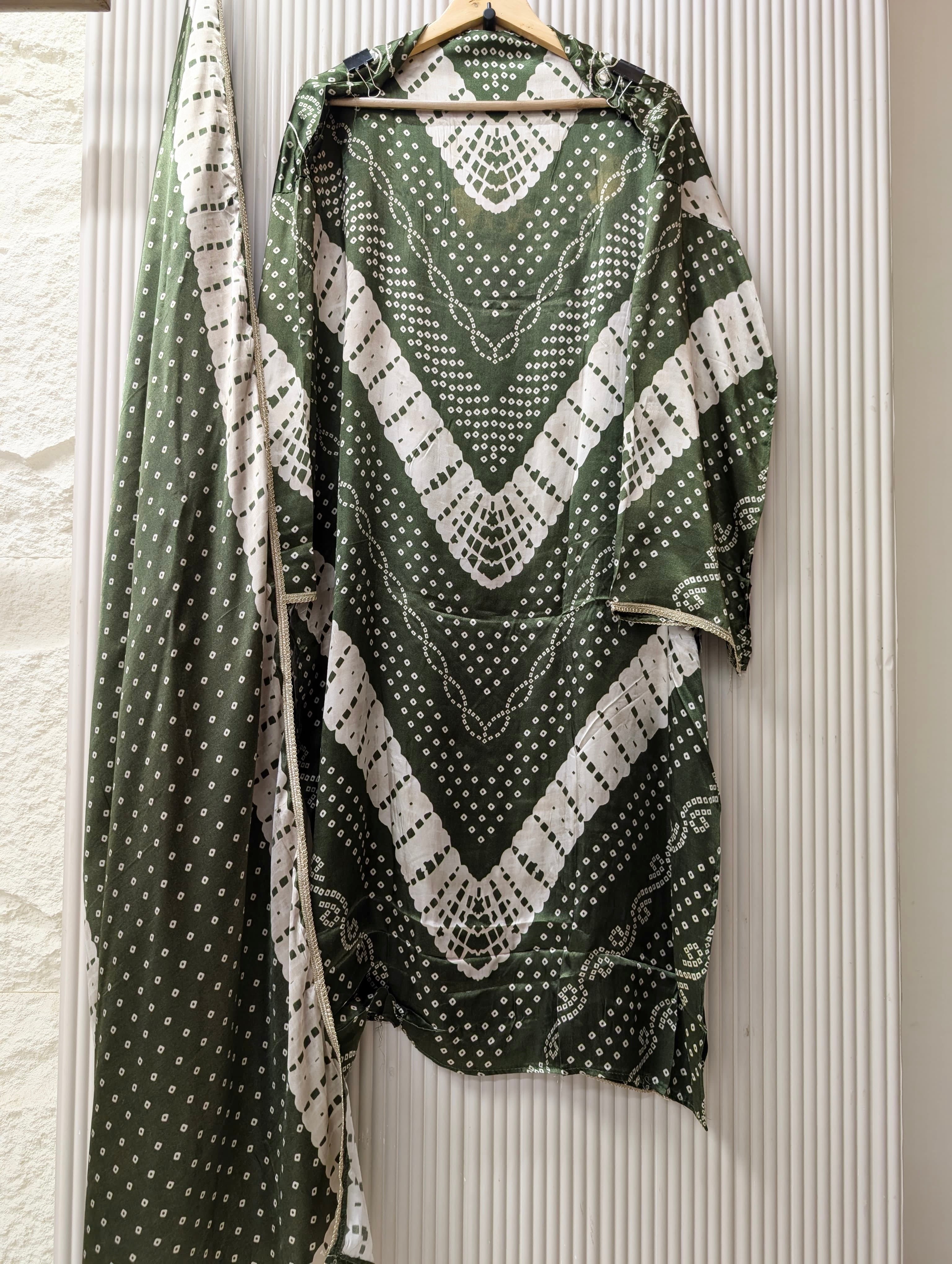 Olive Gajji Silk Printed Unstitched 3-Piece Suit (Devri – D.No 13729)