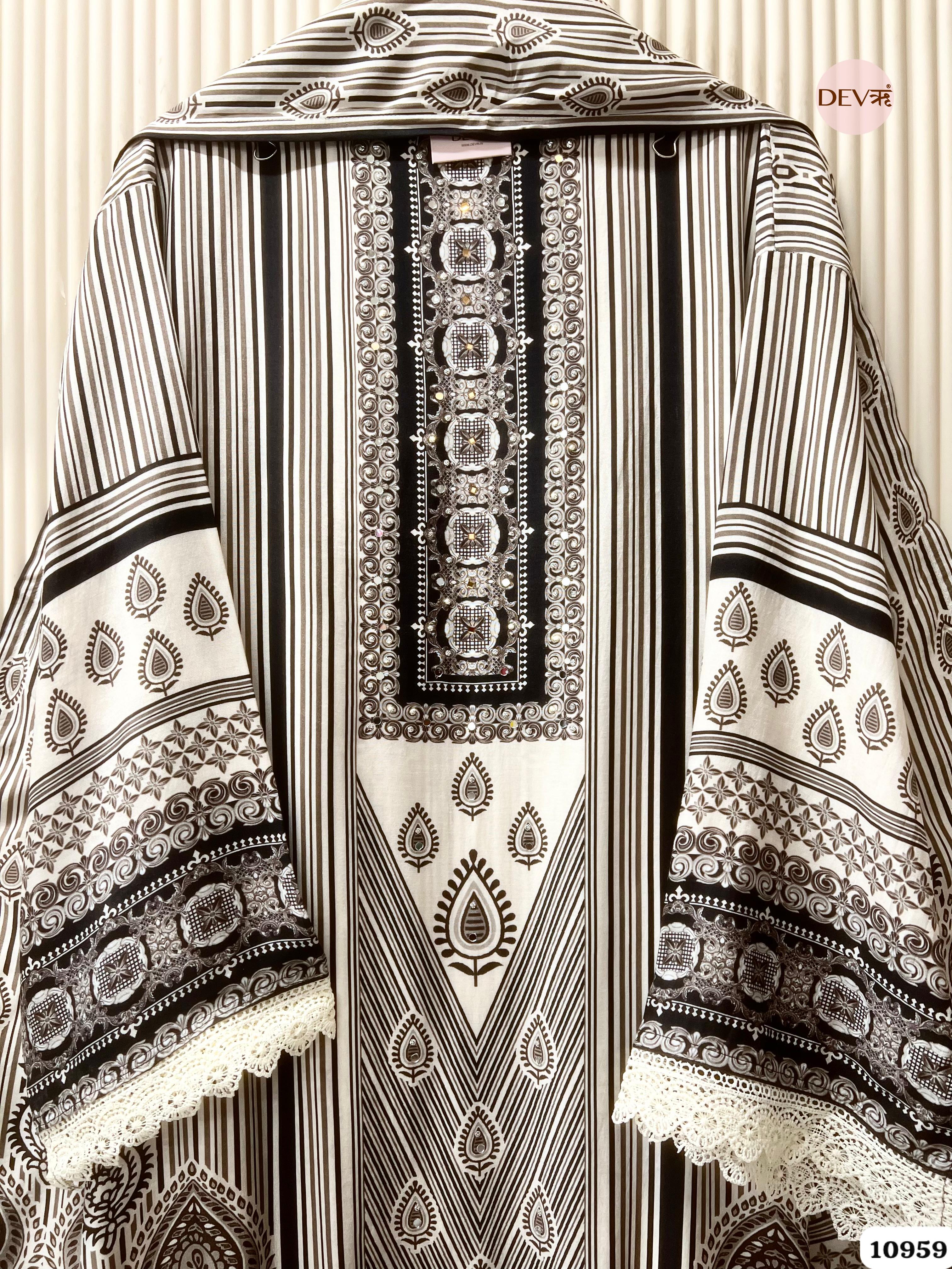 Black & Ivory Muslin Printed Unstitched 3-Piece Suit (Devri – D.No. 10959)