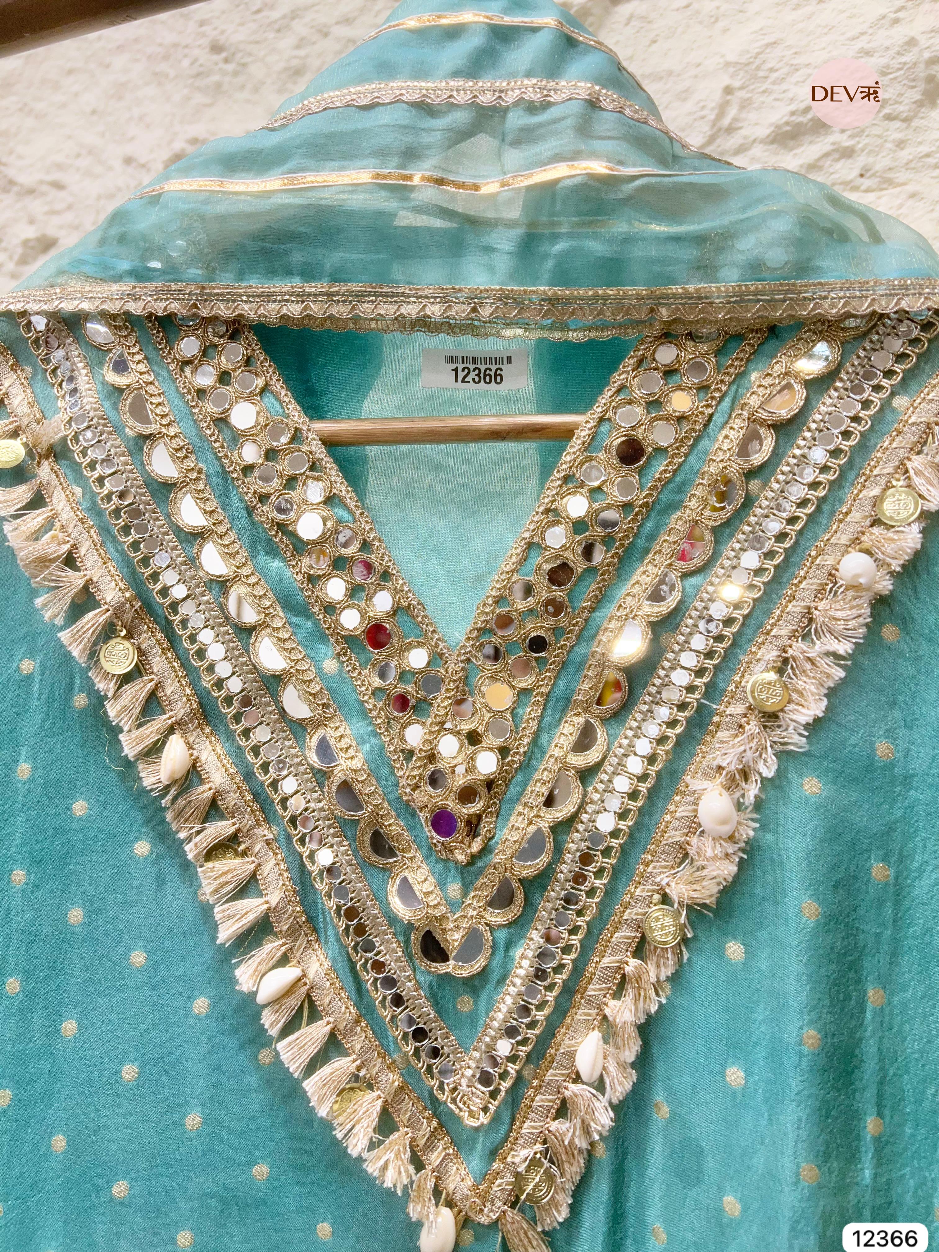 Sea Green Tissue Shimmer Embellished Unstitched 3-Piece Suit (Devri – D.No 12366)