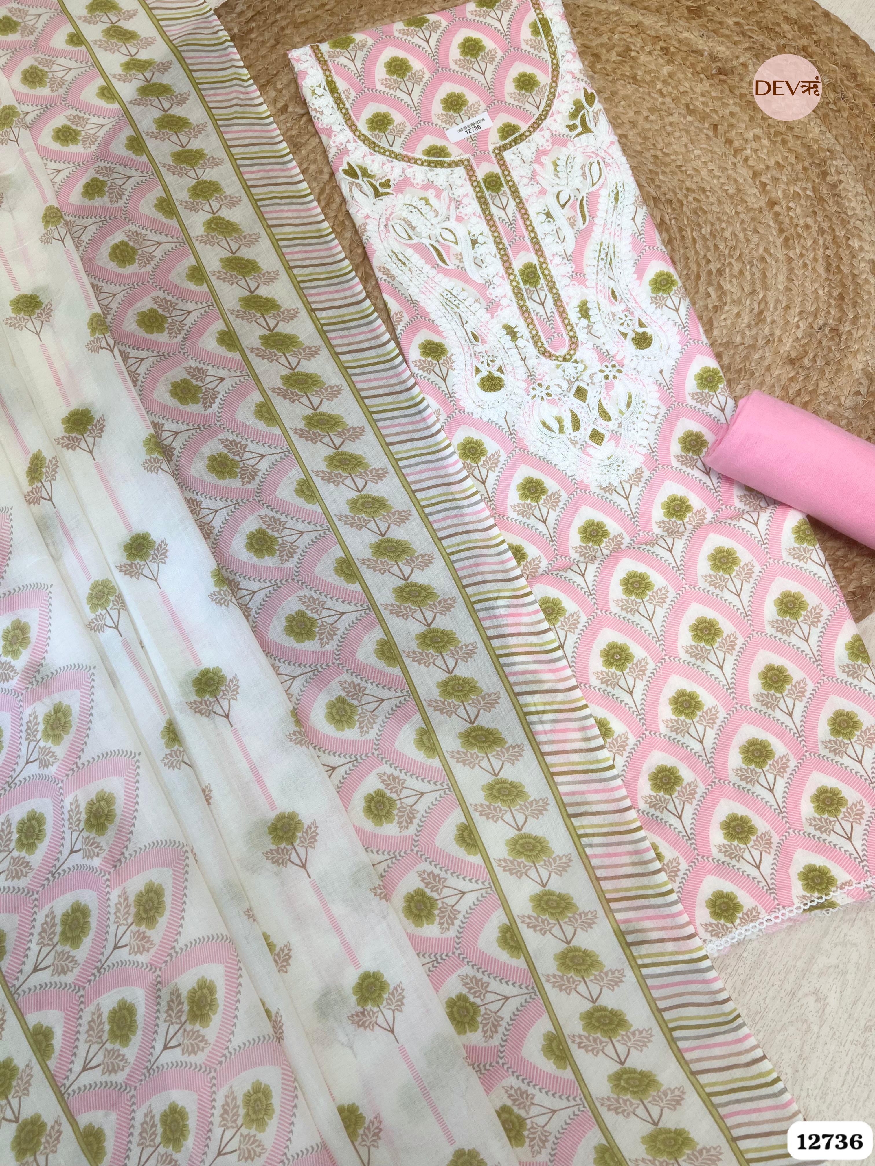Pink Cotton Embroidered Unstitched 3-Piece Suit (Devri – D.No 12736)