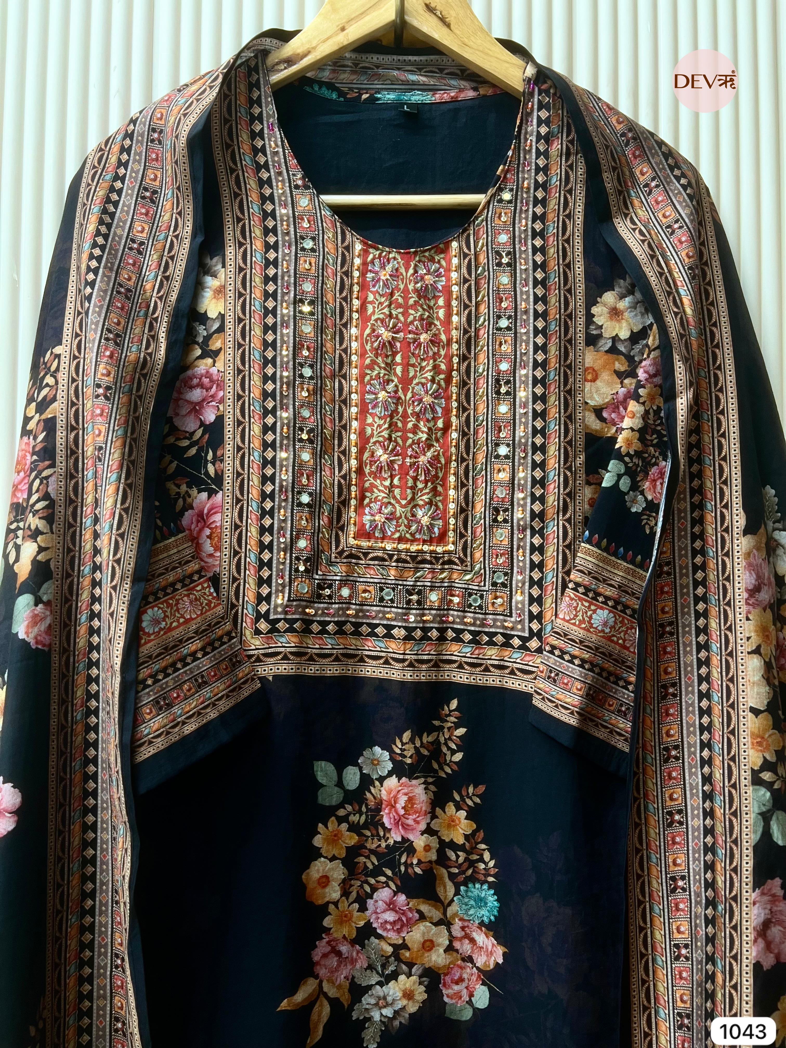 Nayantara Pure Modal Silk Printed Black 3-Piece Set (Devri – D.No 1043)