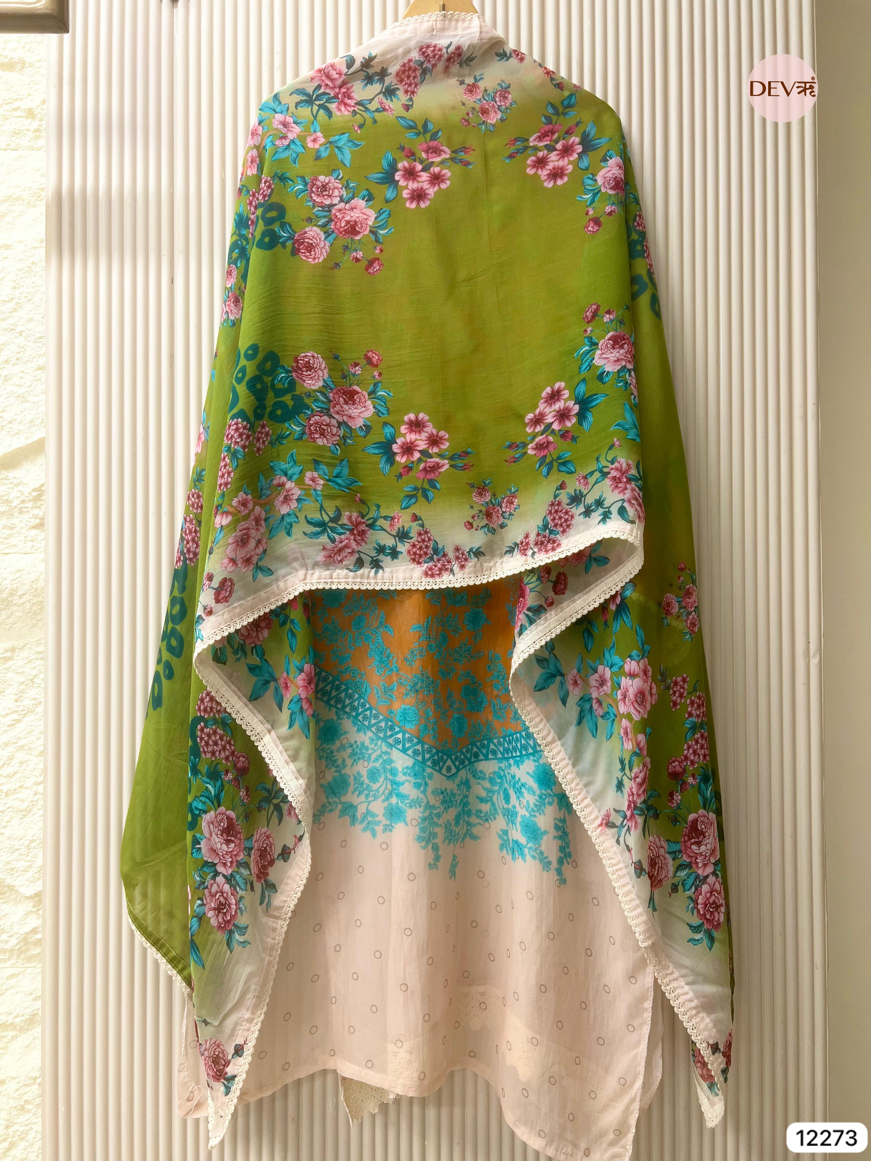 Multicolour Organza Printed Unstitched 3-Piece Suit (Devri – D.No 12273)