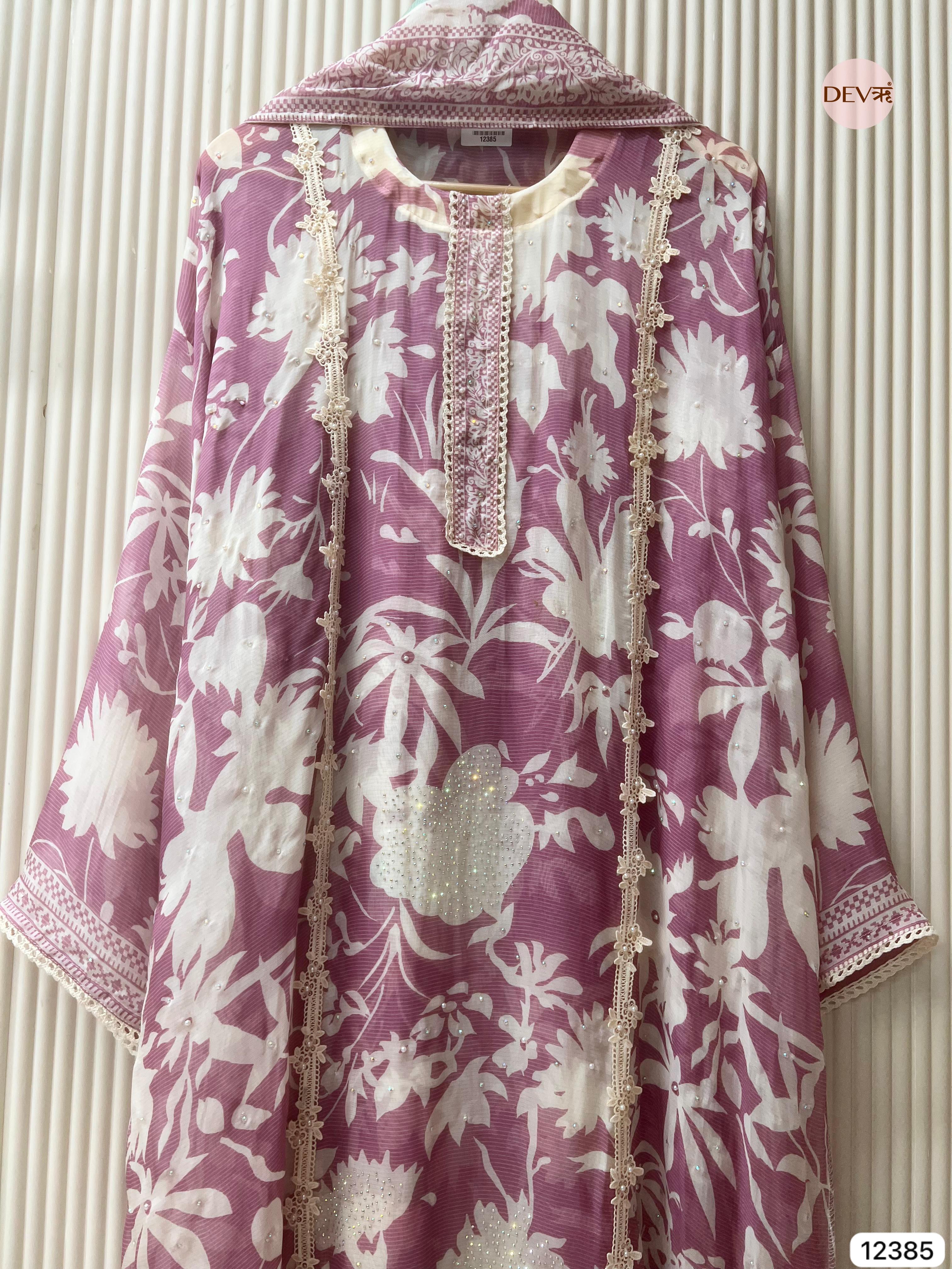 Dusty Mauve Organza Printed Unstitched 3-Piece Suit (Devri – D.No 12385)