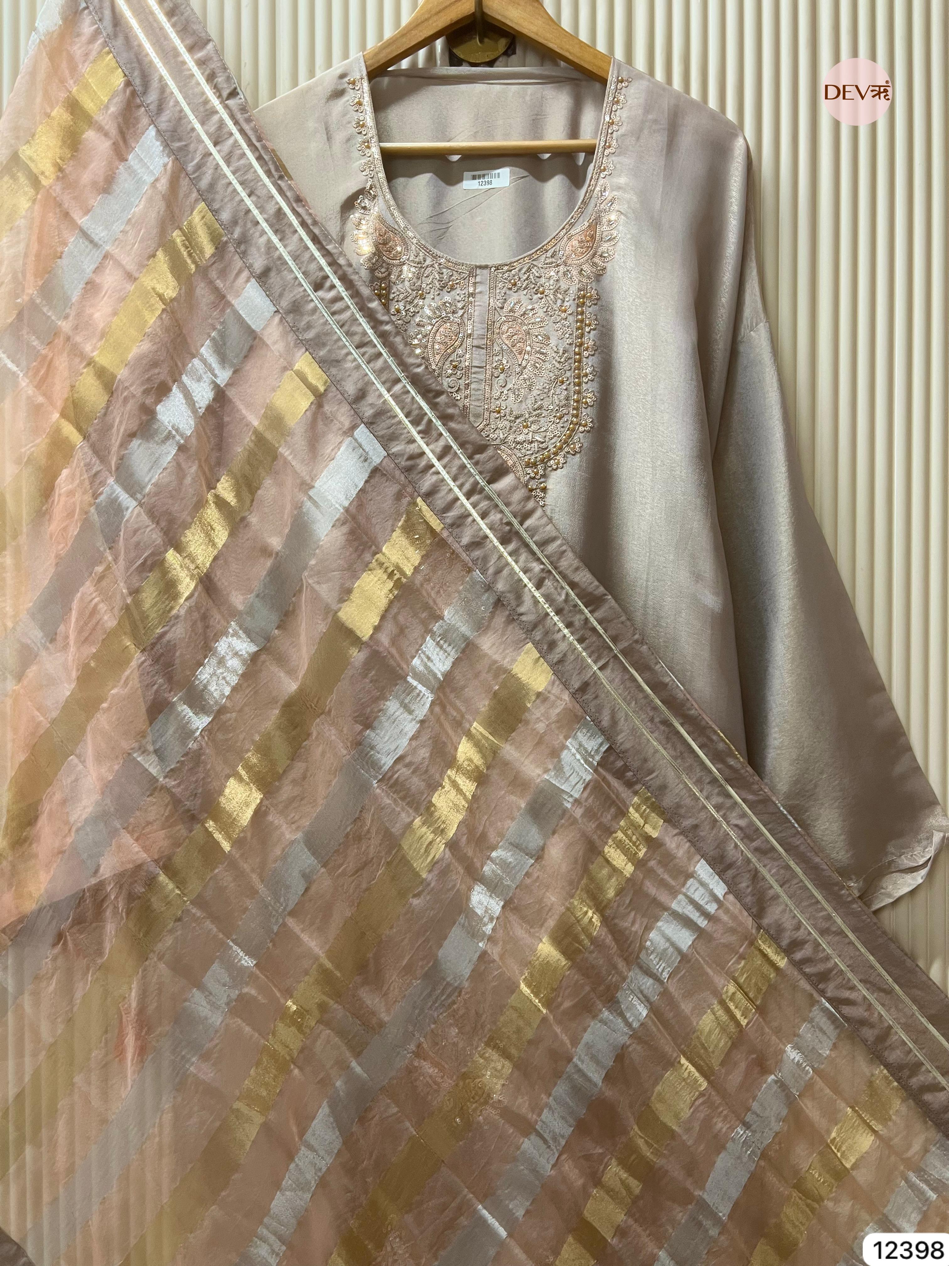 Mauve Shimmer Silk Embroidered Unstitched 3-Piece Suit (Devri – D.No 12398)