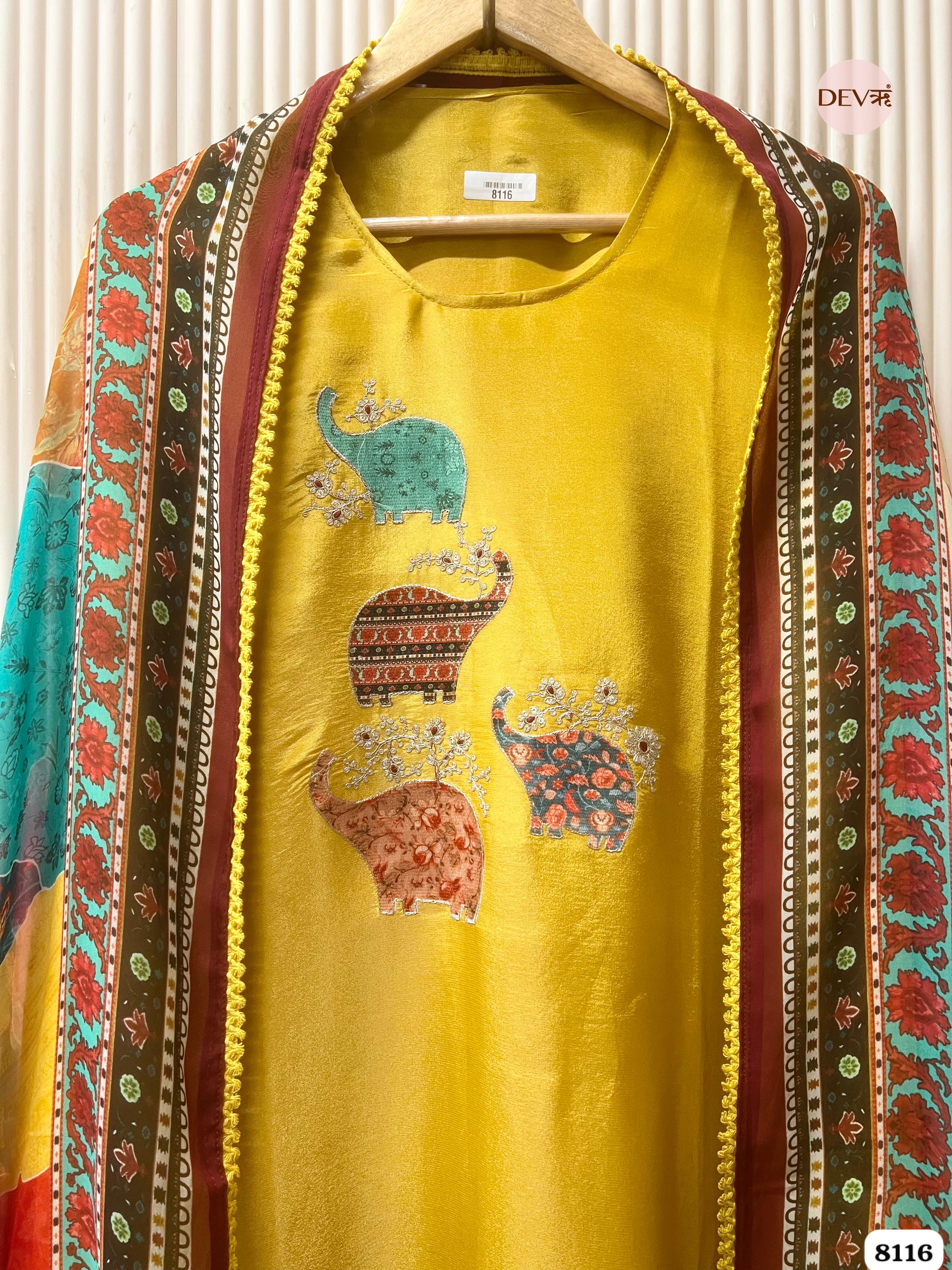 Mustard Tissue Silk Embroidered Unstitched 3-Piece Suit (Devri – D.No.8116)