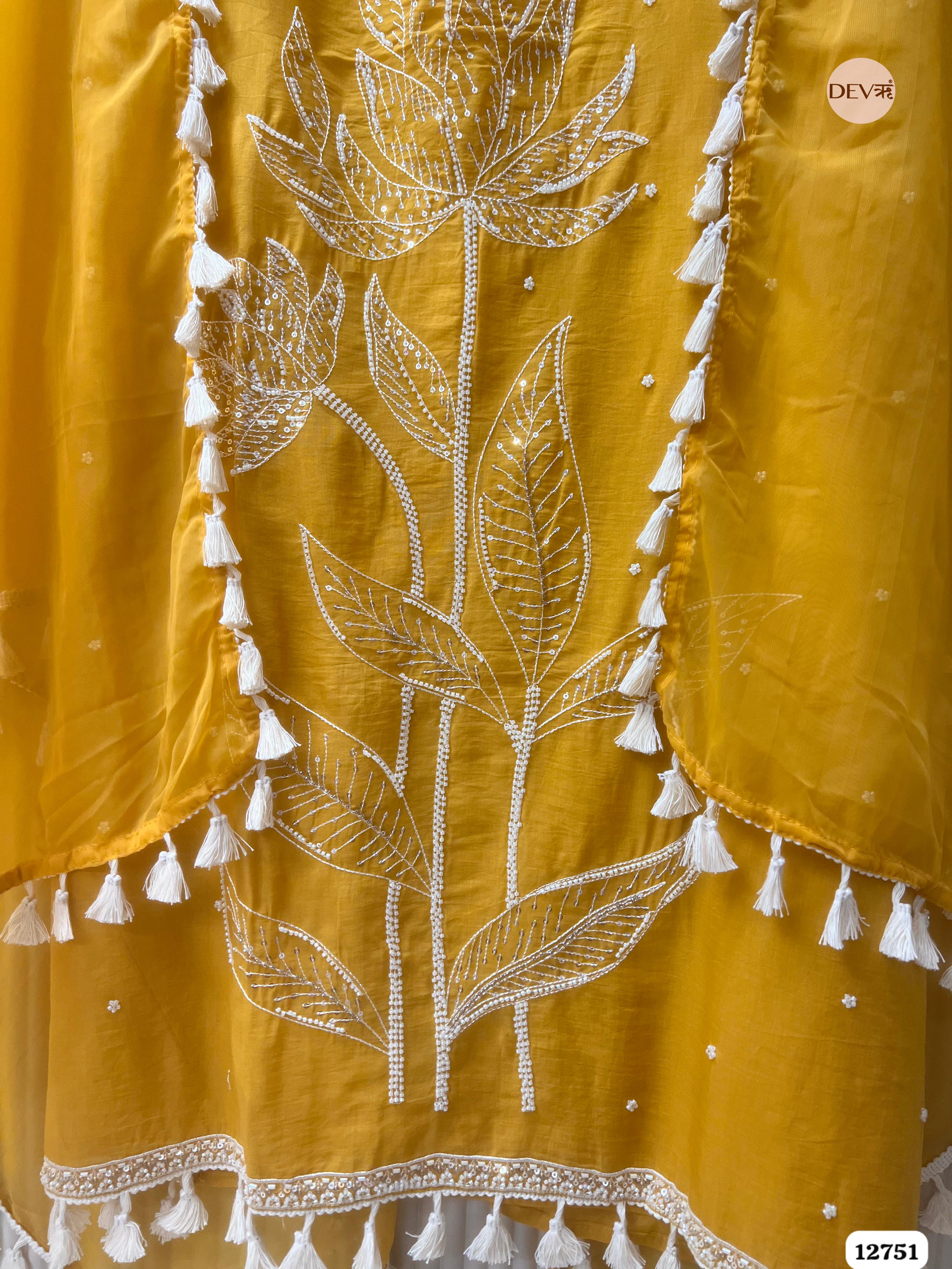 Yellow Mul Cotton Embroidered Unstitched 3-Piece Suit (Devri – D.No 12751)