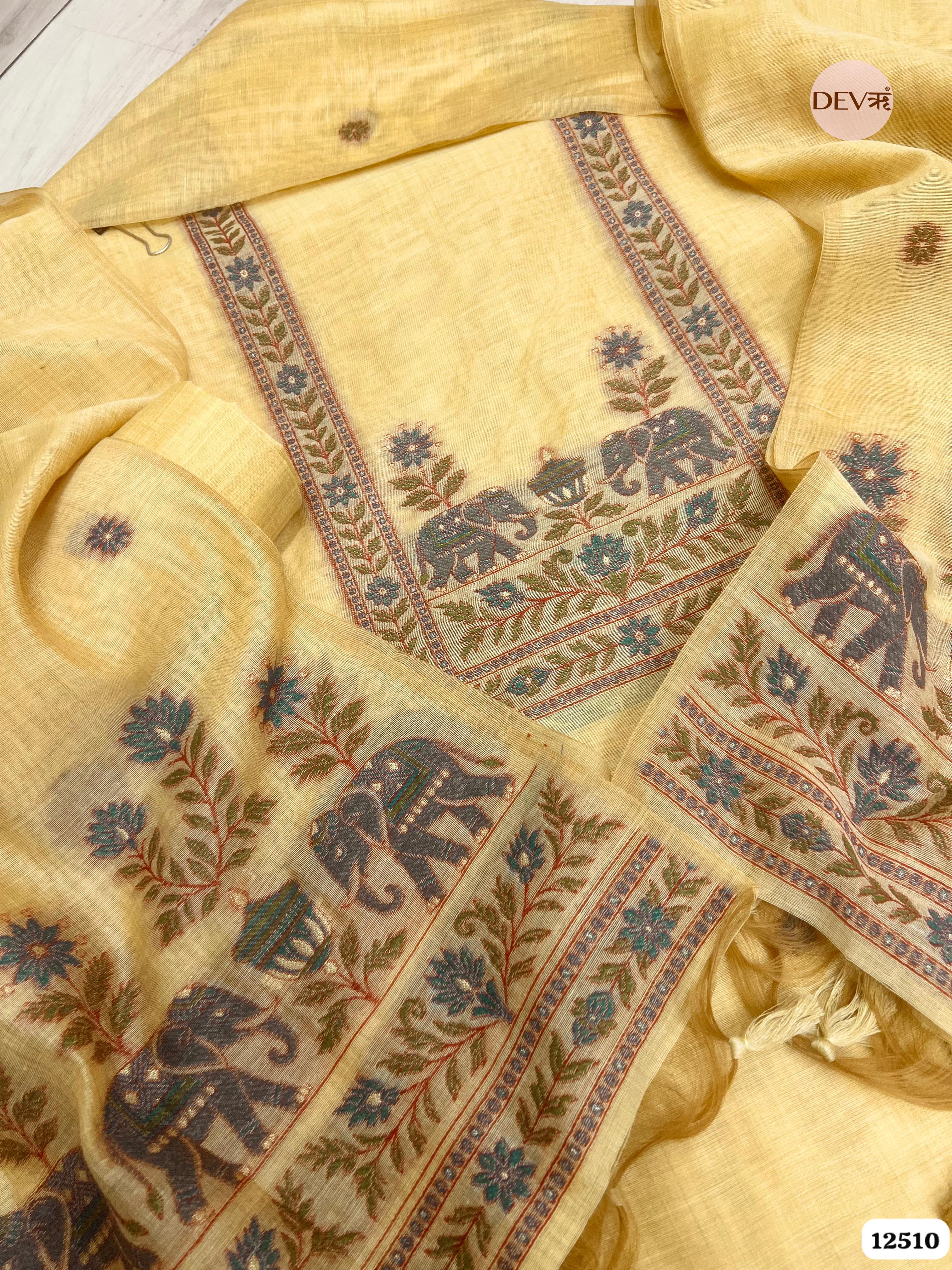 Yellow Jamdani Embroidered Unstitched 3-Piece Suit (Devri – D.No 12510)