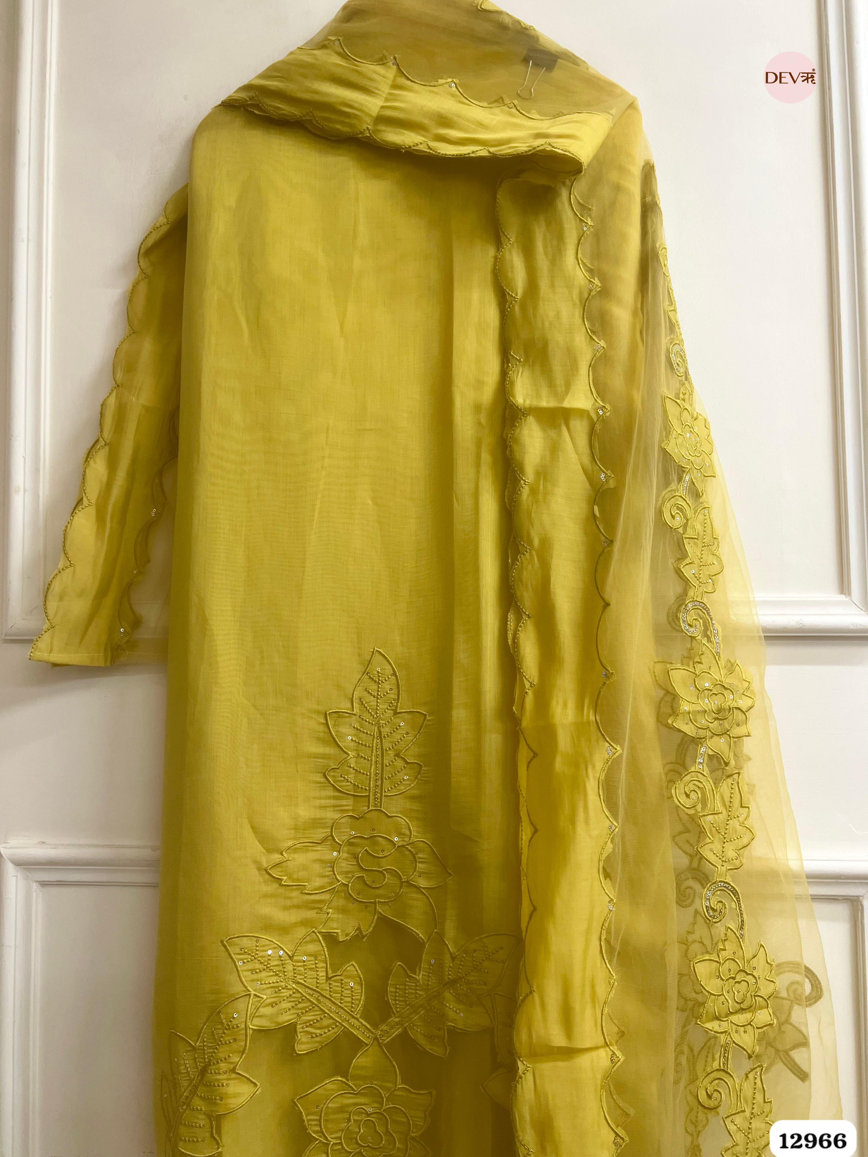 Mustard Roman Silk Embroidered Unstitched 3-Piece Suit (Devri – D.No 12966)