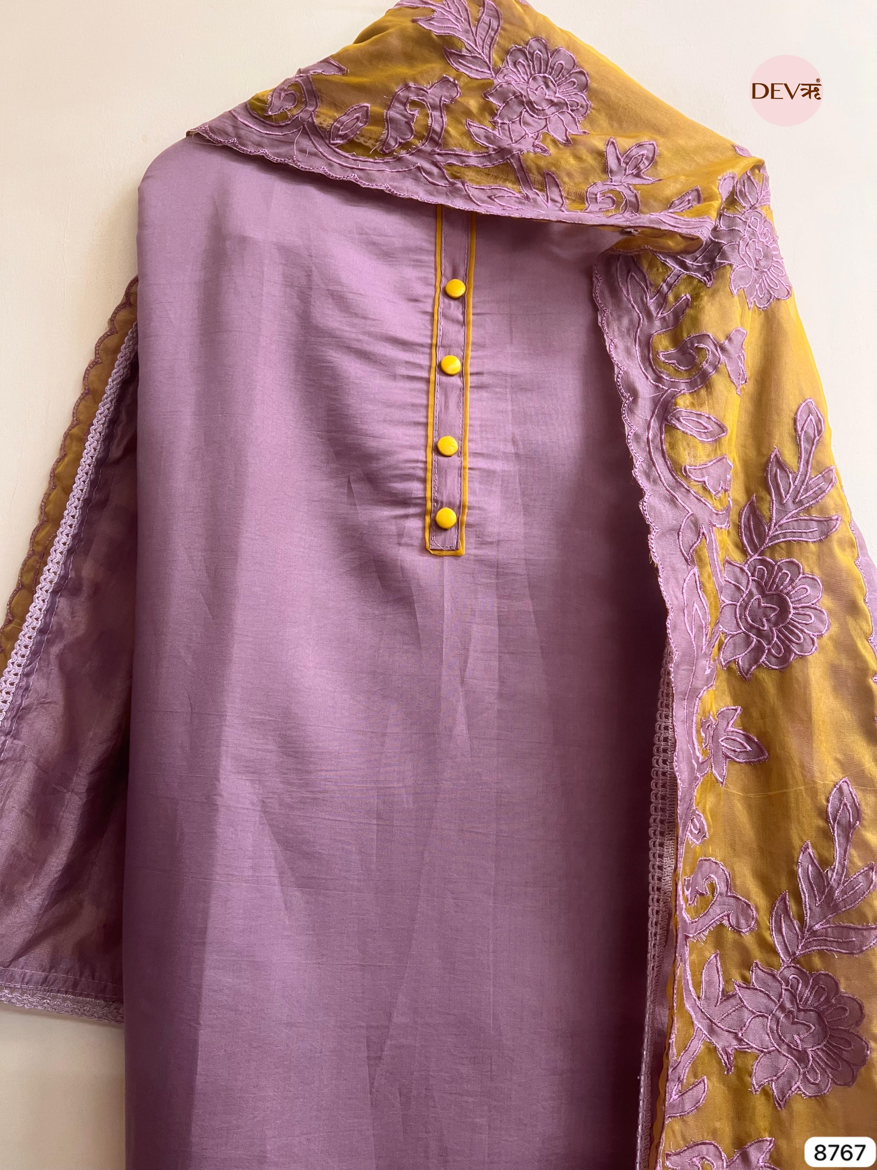 Lavender Modal Silk Embroidered Unstitched 3-Piece Suit (Devri – D.No 8767)