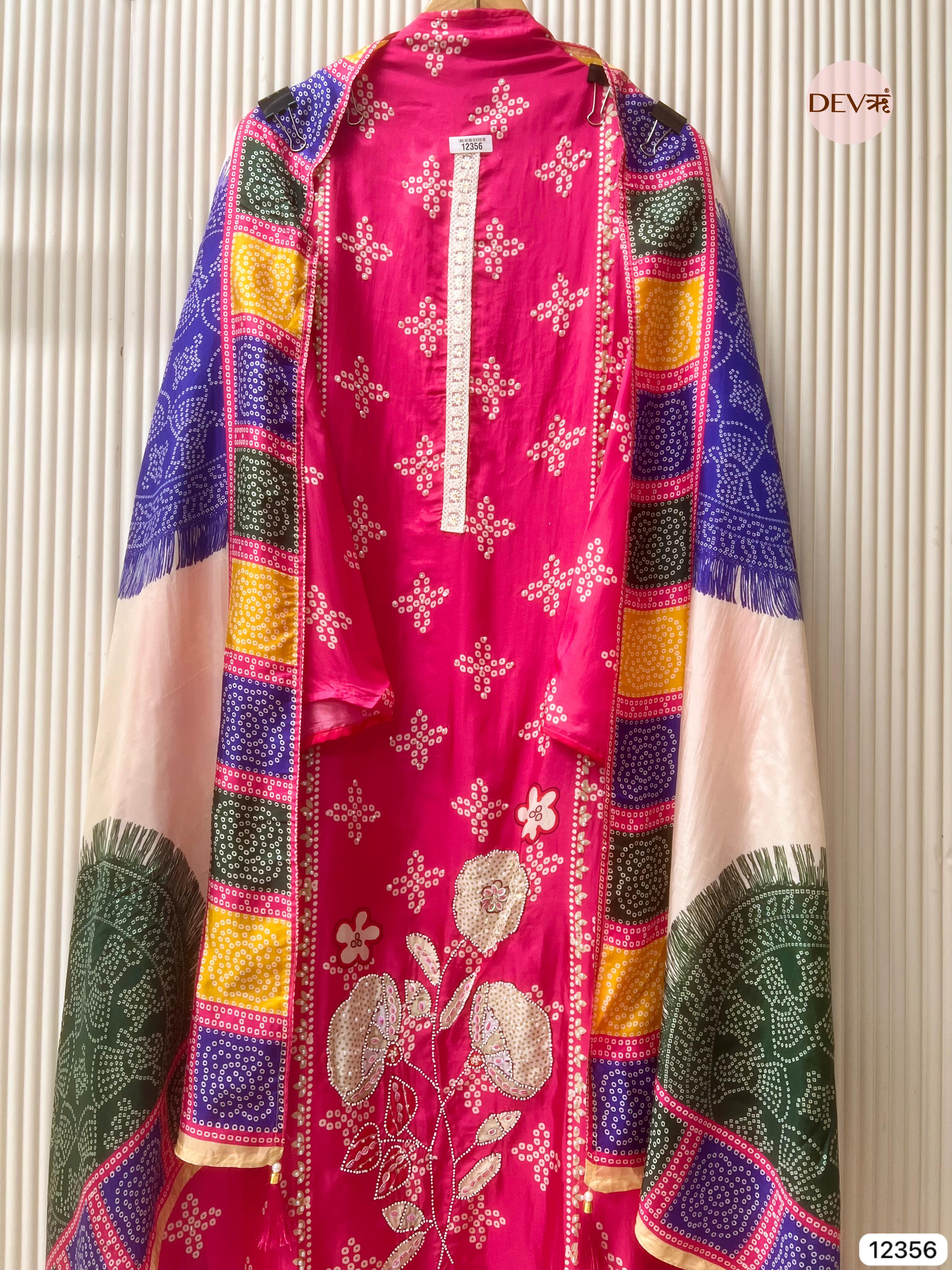 Fuchsia Organza Silk Embroidered Unstitched 3-Piece Suit (Devri – D.No 12356)