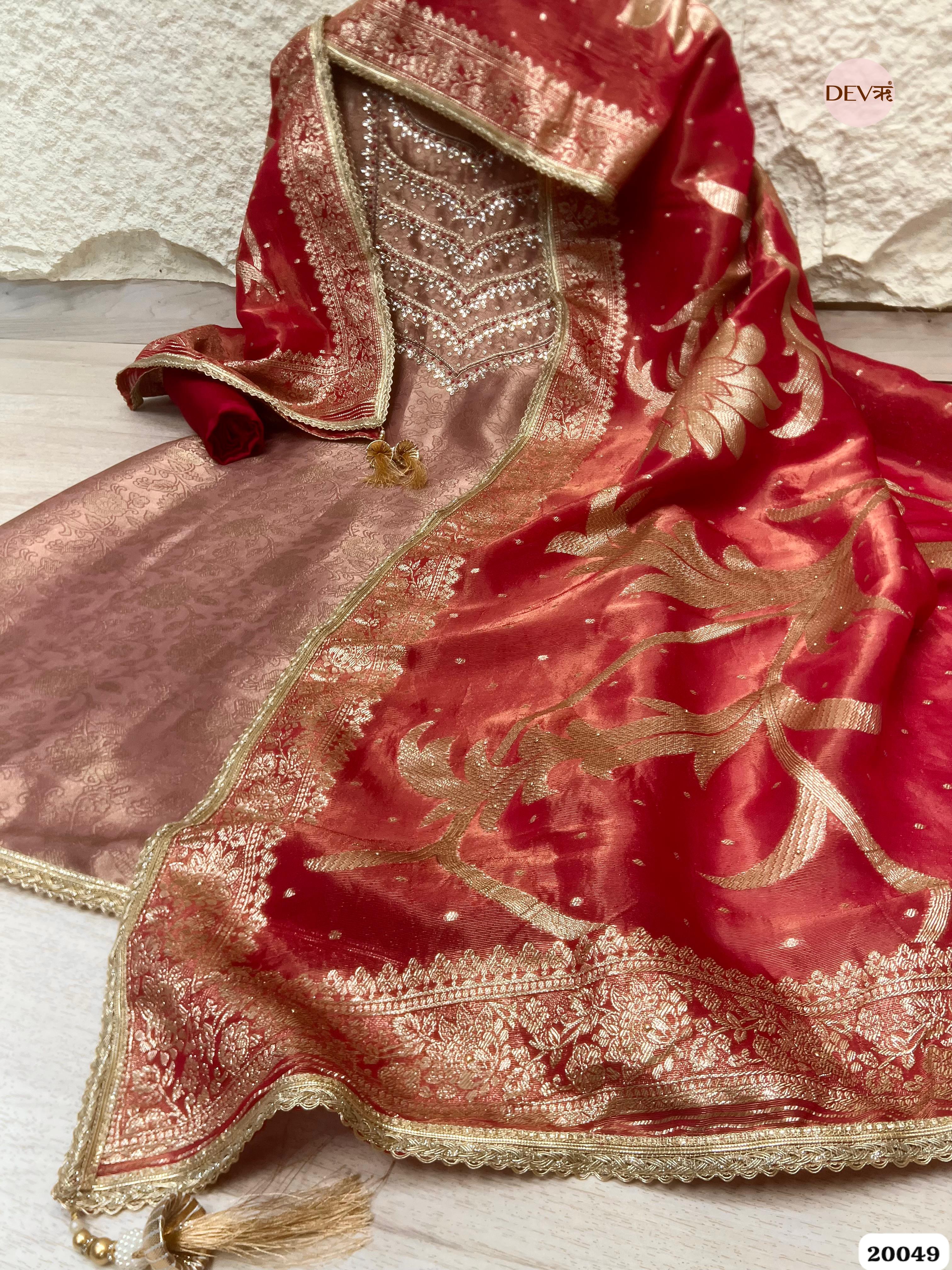 Rosewood Blush Pure Tissue Embroidered Unstitched 3-Piece Suit (Devri – D.No 20049)