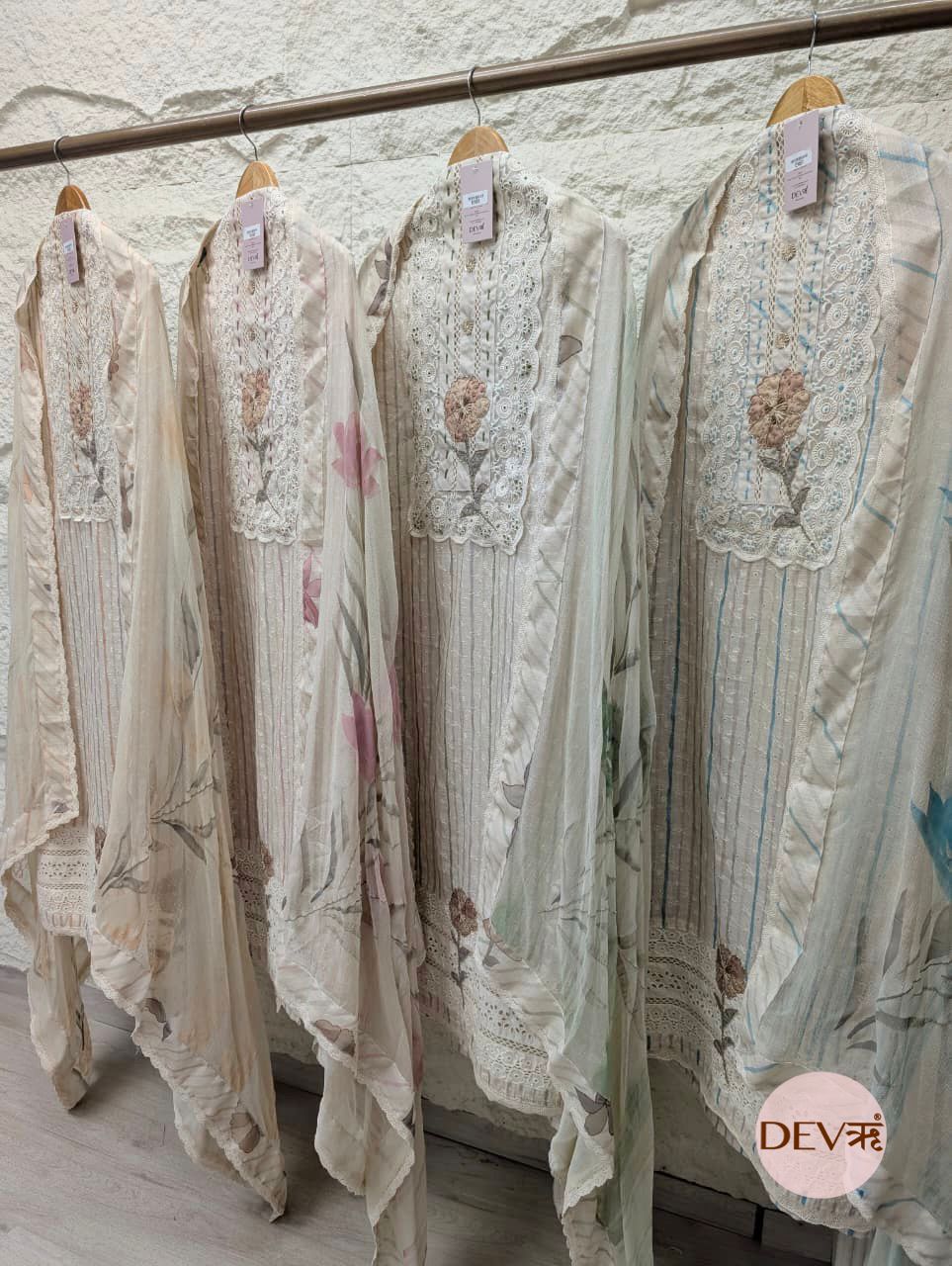 Pink &amp; Beige Pure Linen Embroidered Unstitched 3-Piece Suit (Devri – D.No 12458)