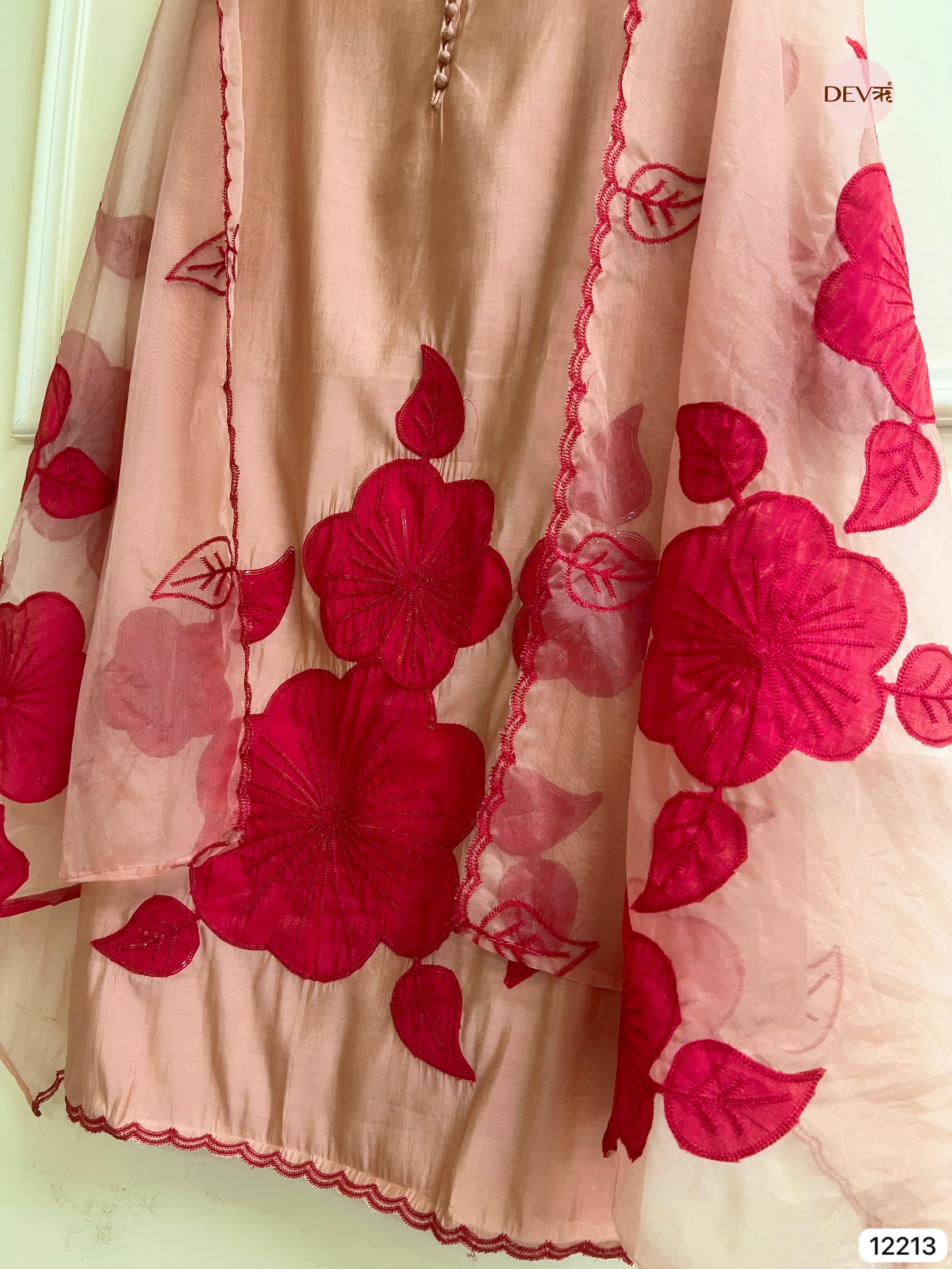 Peach Modal Silk Embroidered Unstitched 3-Piece Suit (Devri – D.No 12213)
