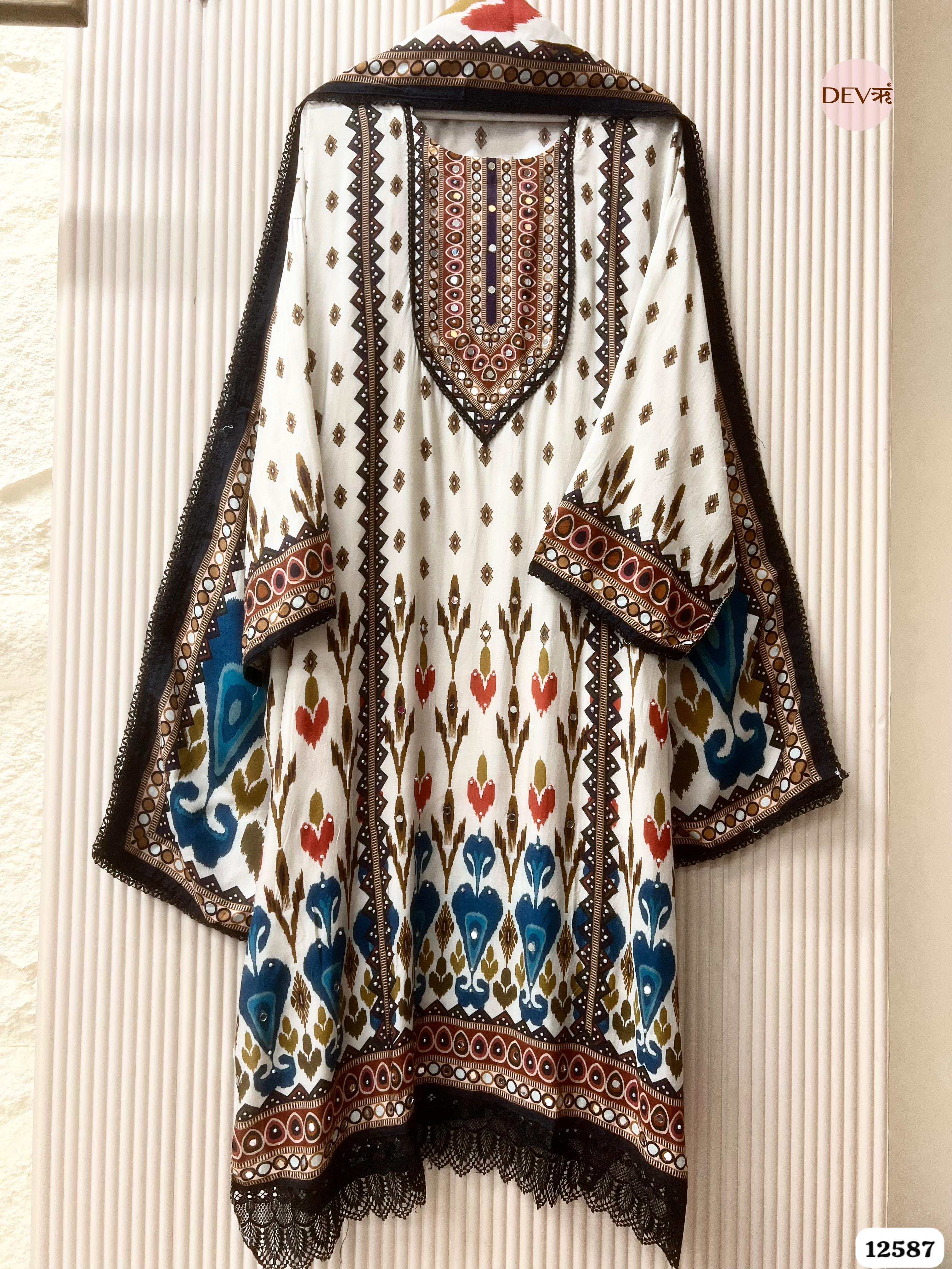 White Muslin Printed Unstitched 3-Piece Suit (Devri – D.No 12587)