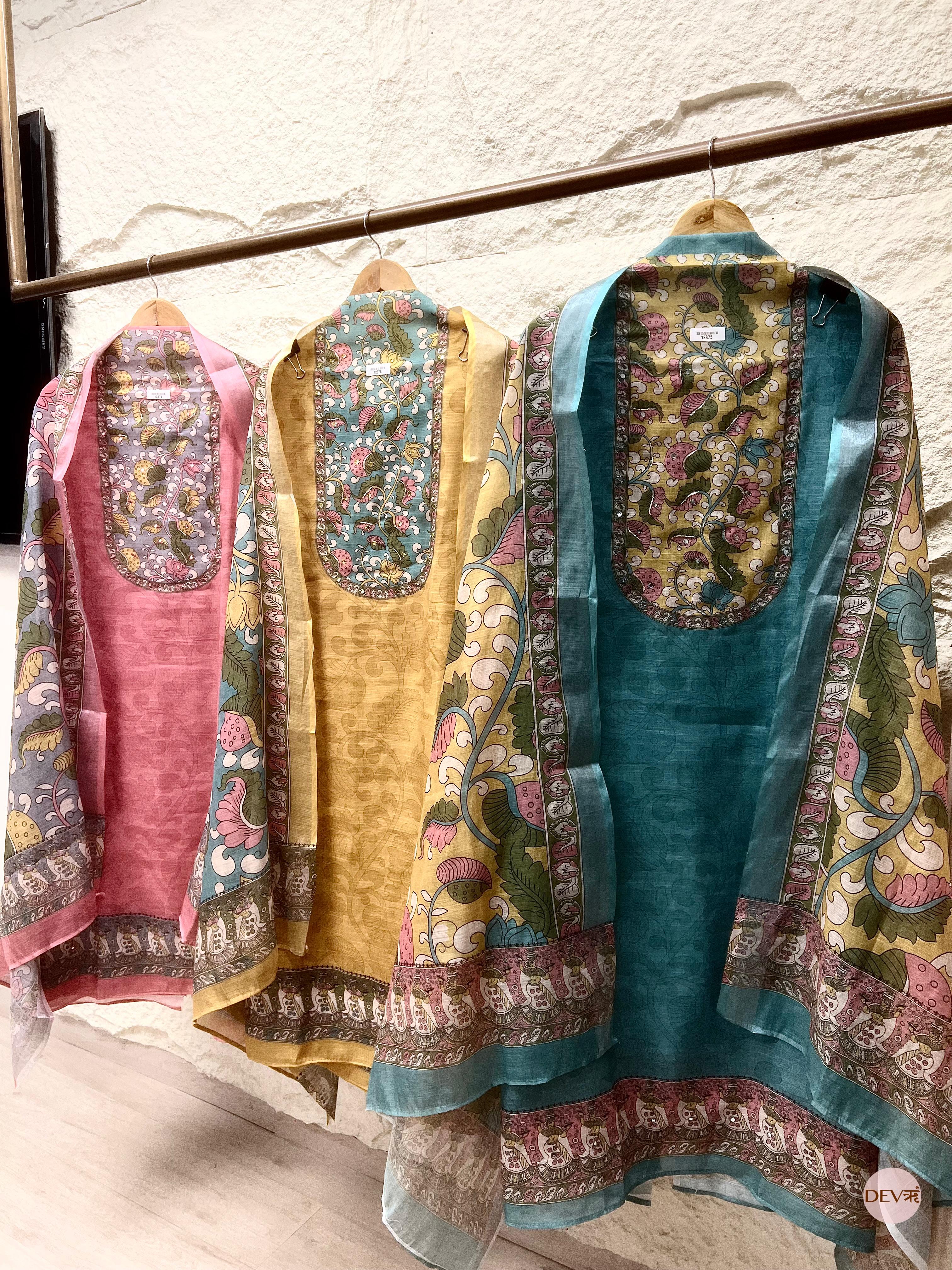 Teal Blue Linen Cotton Printed Unstitched 3-Piece Suit (Devri – D.No 12875)