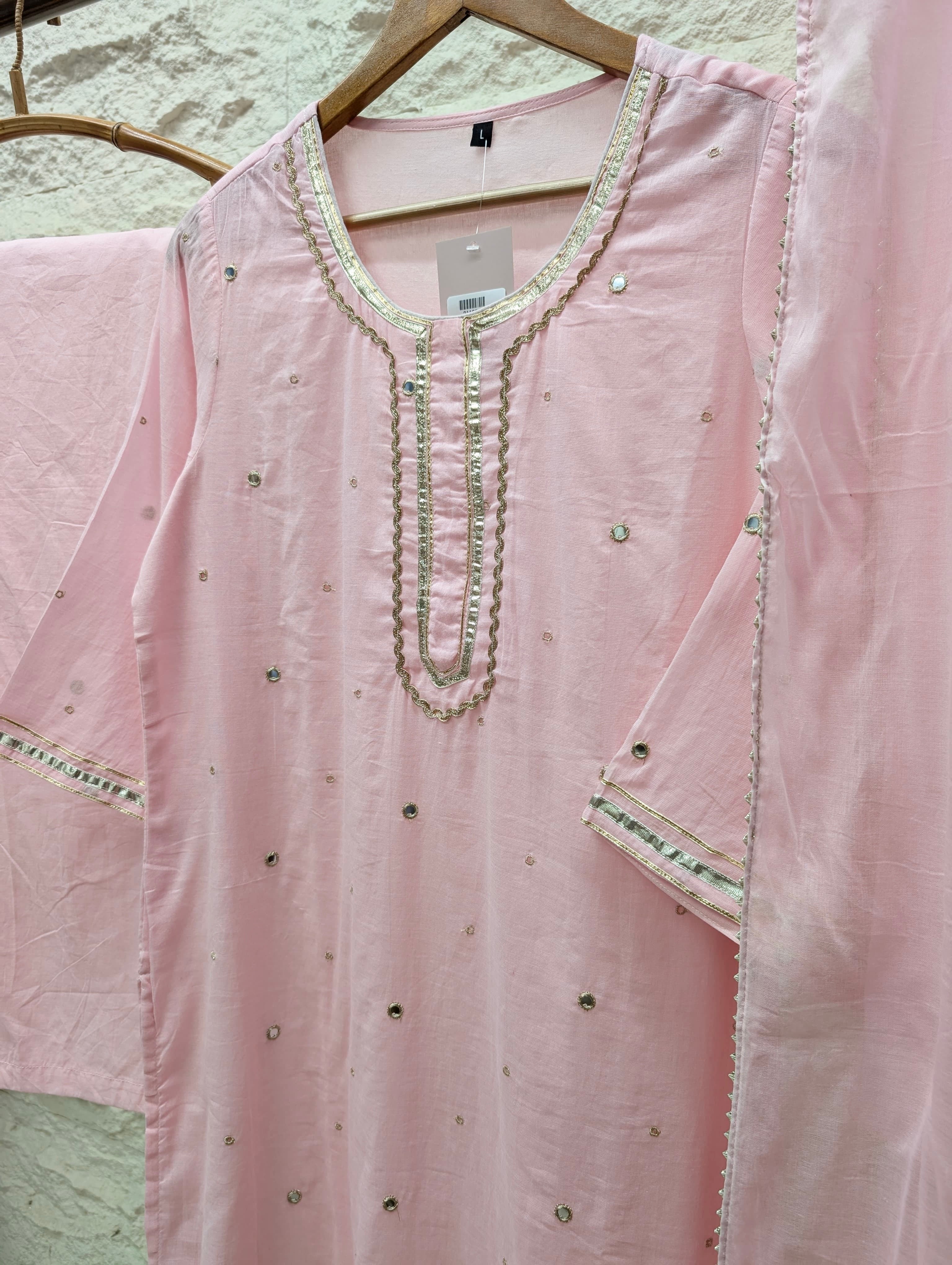 Gulnaar Pure mul cotton Embroidered Pink 3-Piece Set (Devri – D.No 21189)