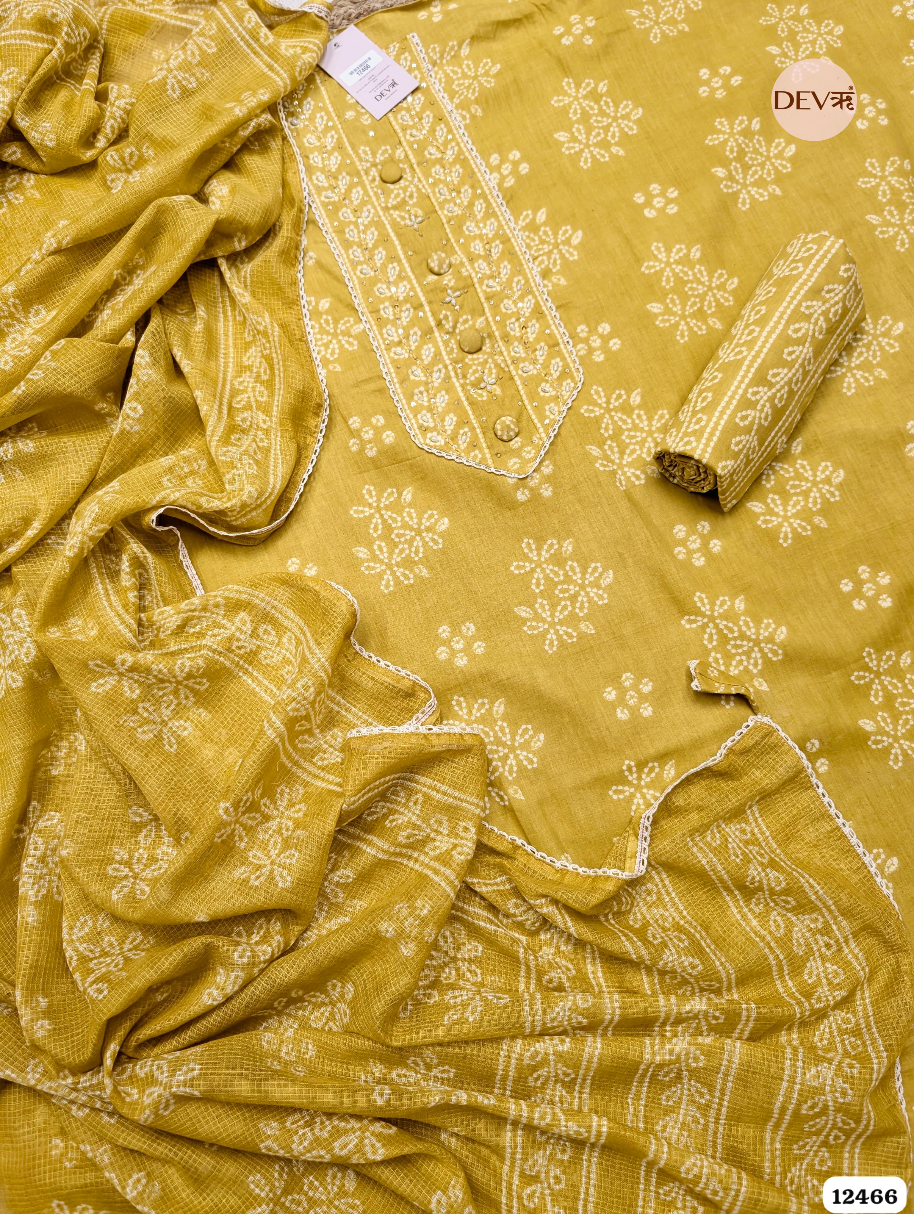 Mustard Yellow Pure Cotton Embroidered Unstitched 3-Piece Suit (Devri – D.No 12466)