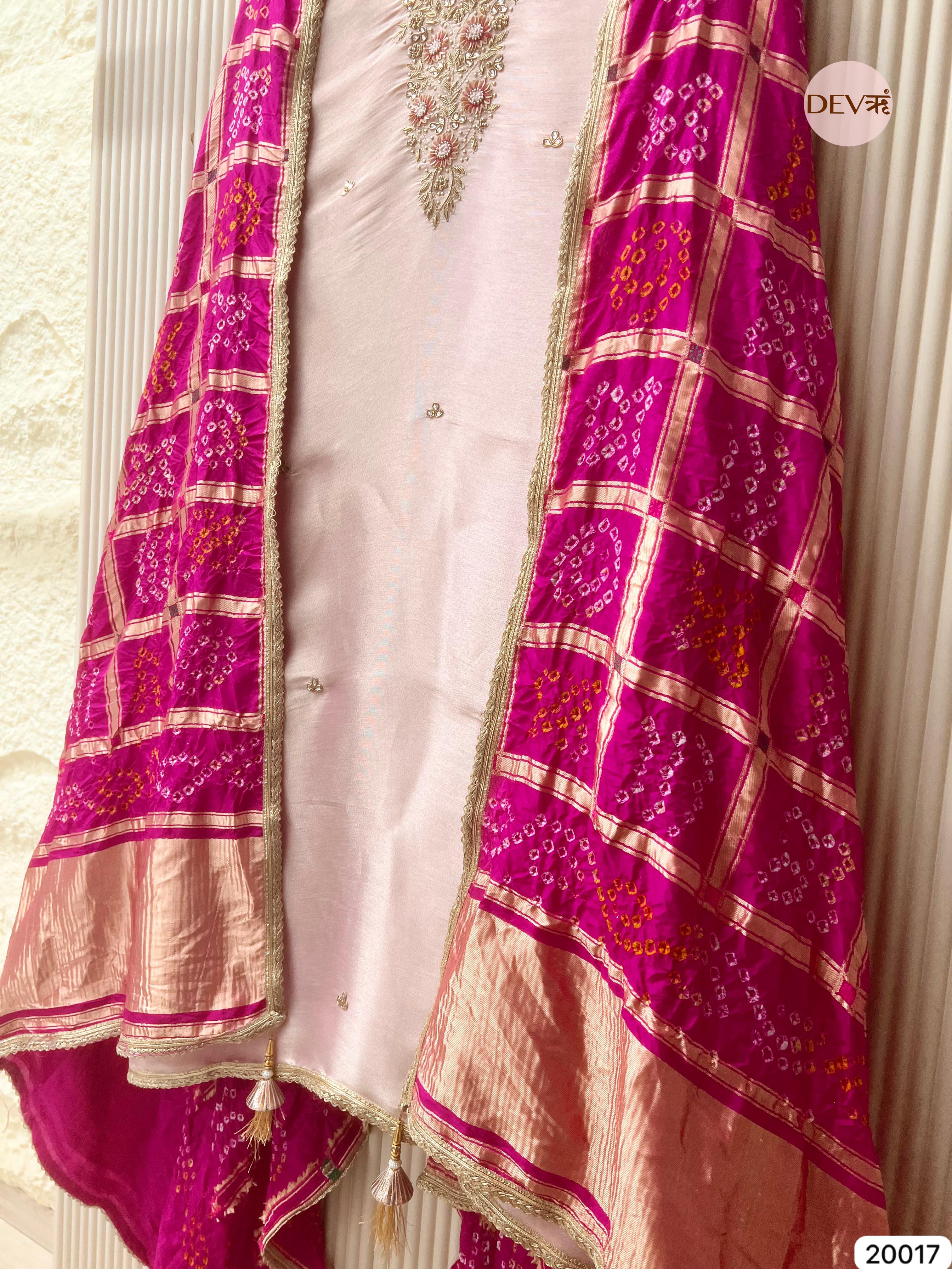 Blush Pink Giraffe Silk Embroidered Unstitched 3-Piece Suit (Devri – D.No 20017)