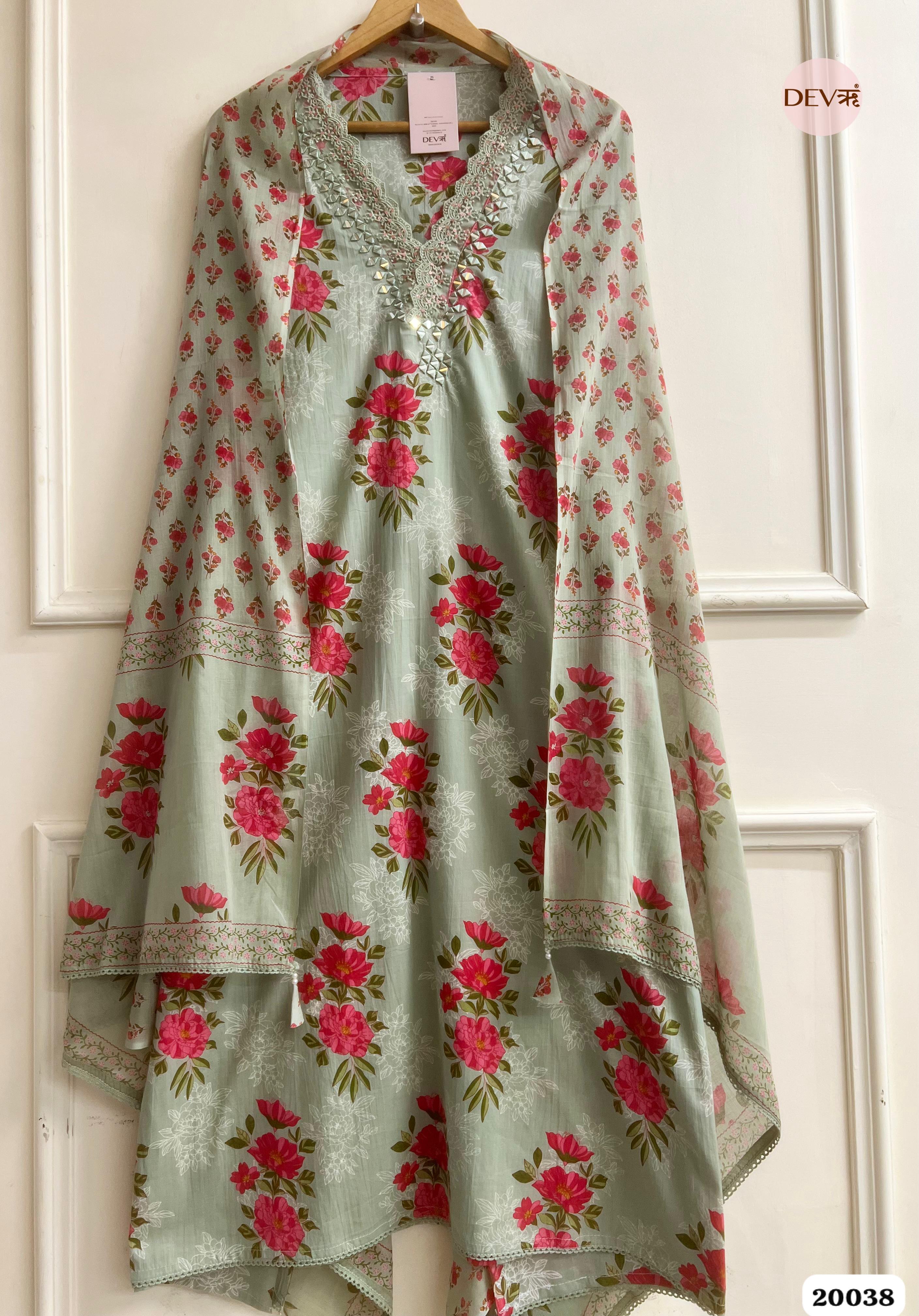 Sage Green Pure Cotton Printed Unstitched 3-Piece Suit (Devri – D.No . 20038)