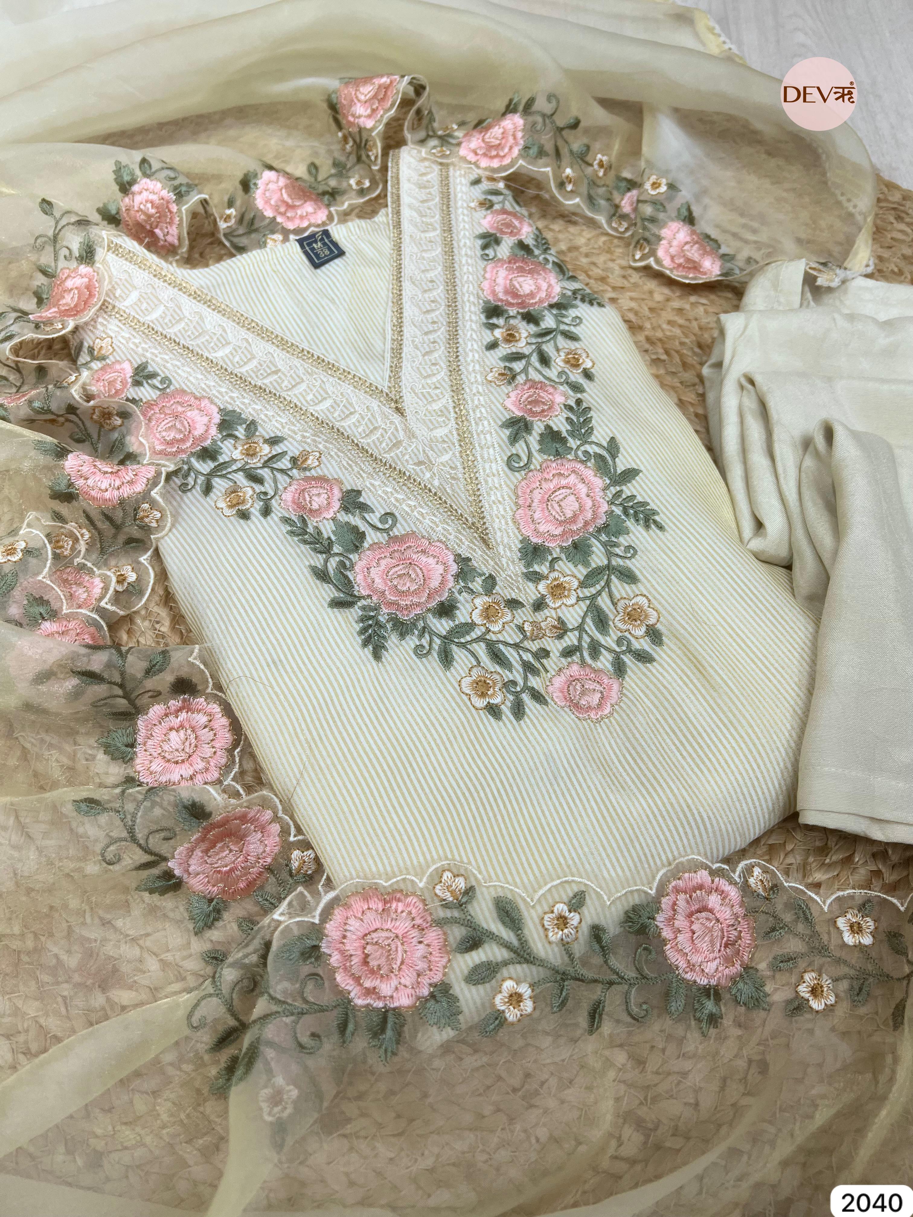 Noor-e-Mehr Tissue Silk Embroidered Blush 3-Piece Set (Devri – D.No 2040)
