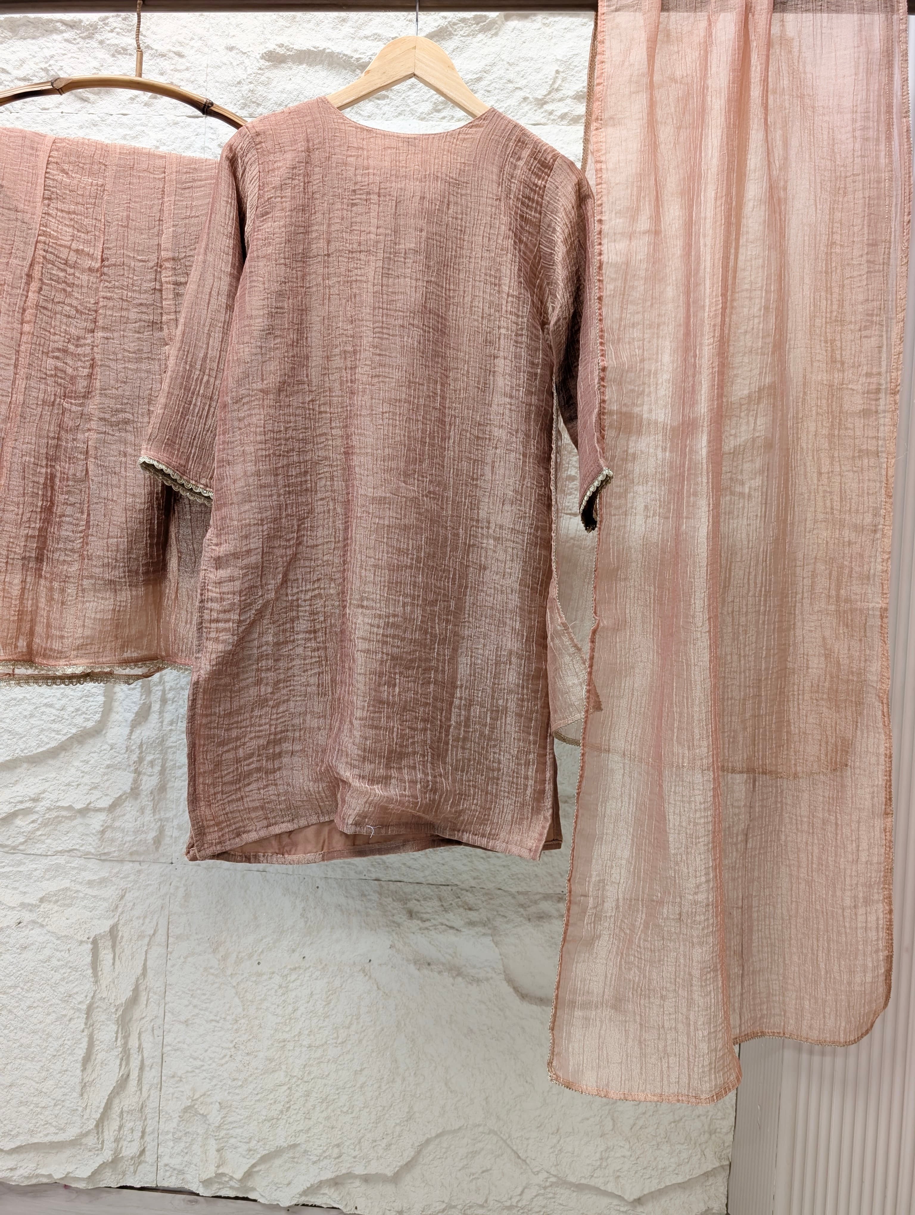 Gulnaar Tissue silk Embroidered Blush Pink 3-Piece Set (Devri – D.No 13715)