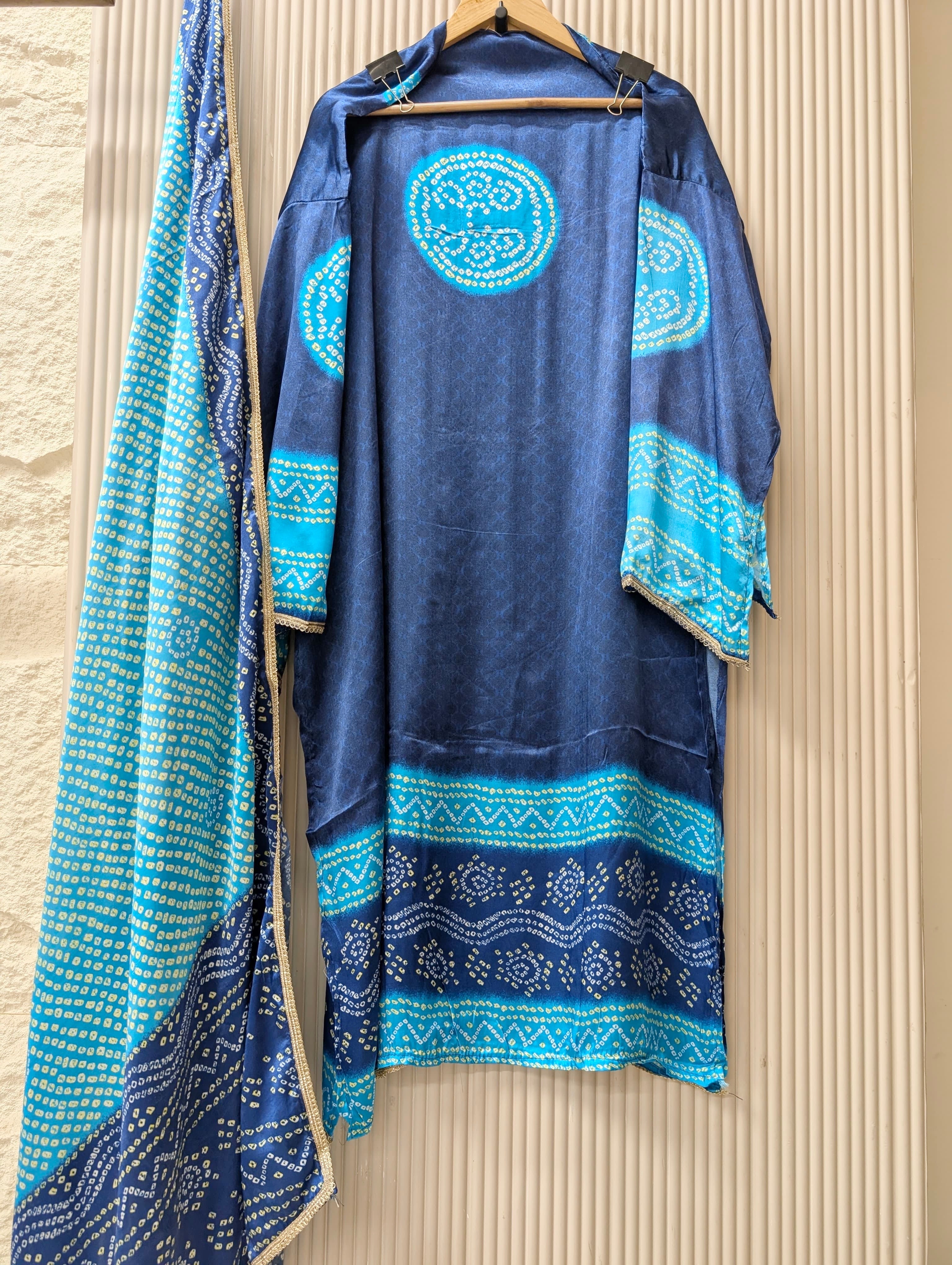 Blue Gajji Silk Printed Unstitched 3-Piece Suit (Devri – D.No 13726)