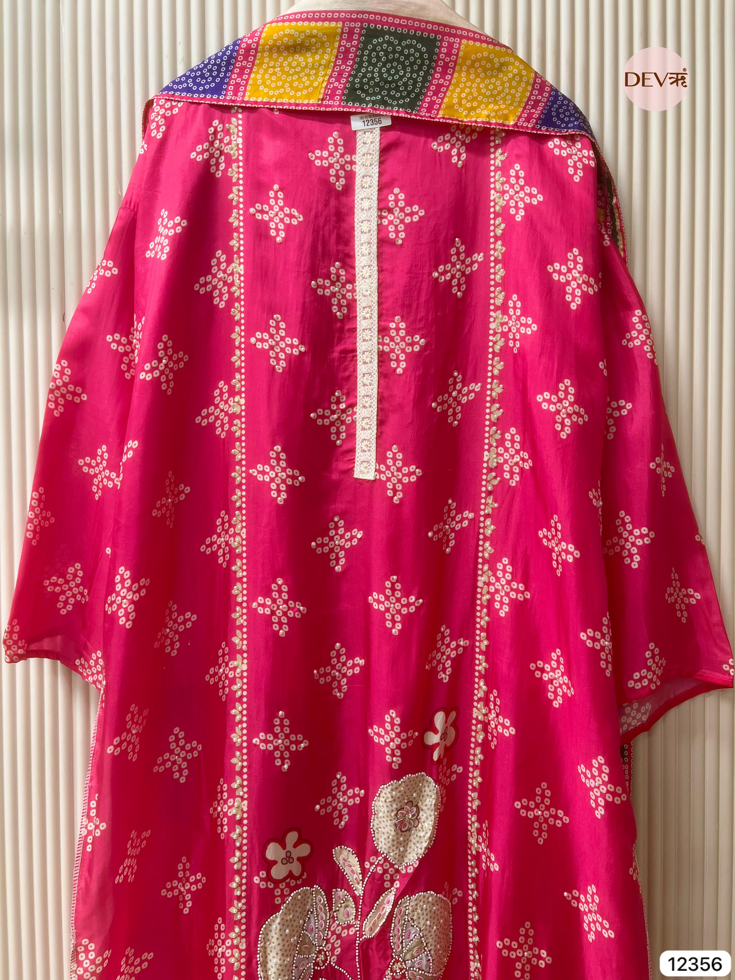 Fuchsia Organza Silk Embroidered Unstitched 3-Piece Suit (Devri – D.No 12356)