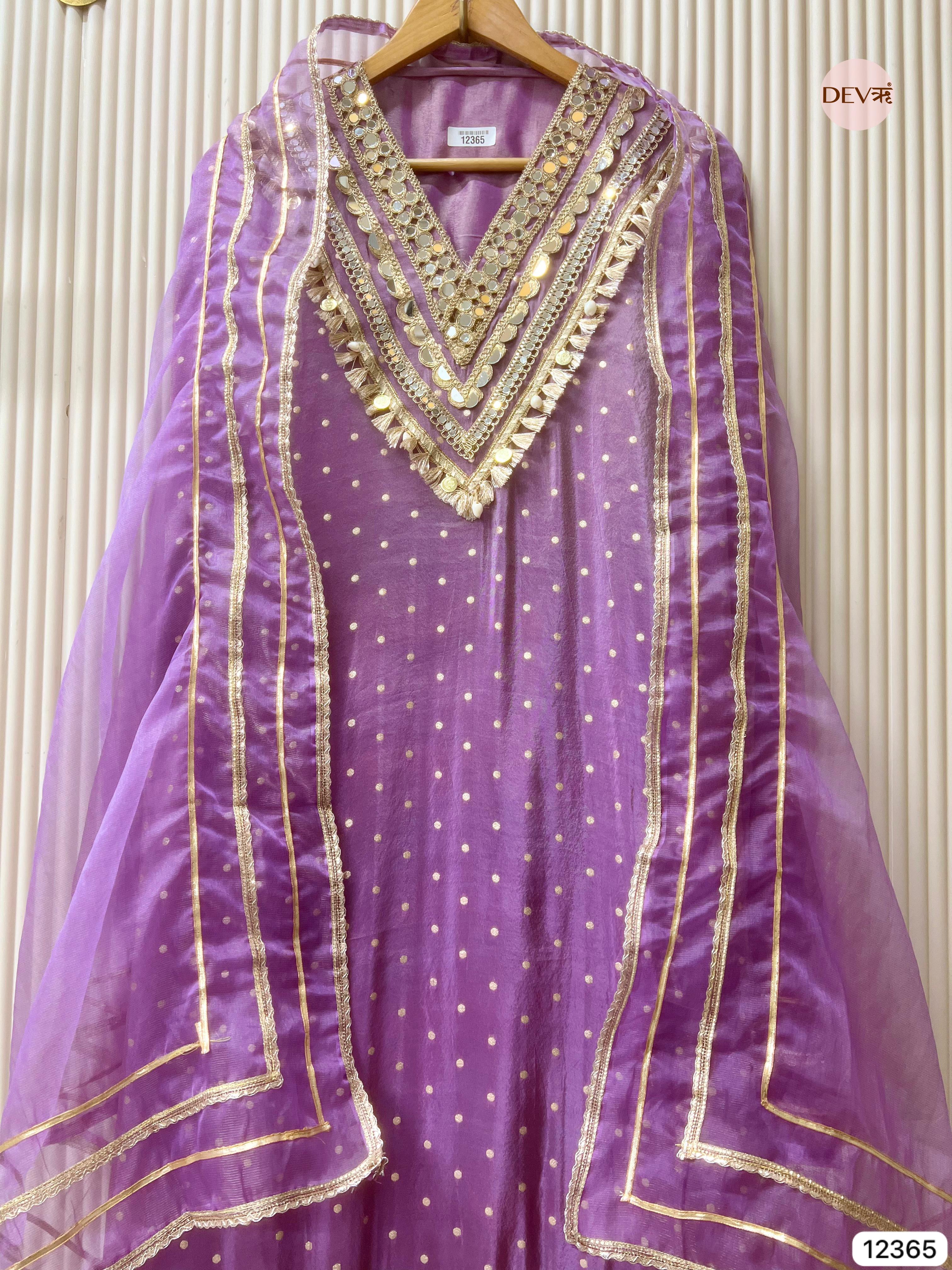 Lavender Tissue Shimmer Embellished Unstitched 3-Piece Suit (Devri – D.No 12365)